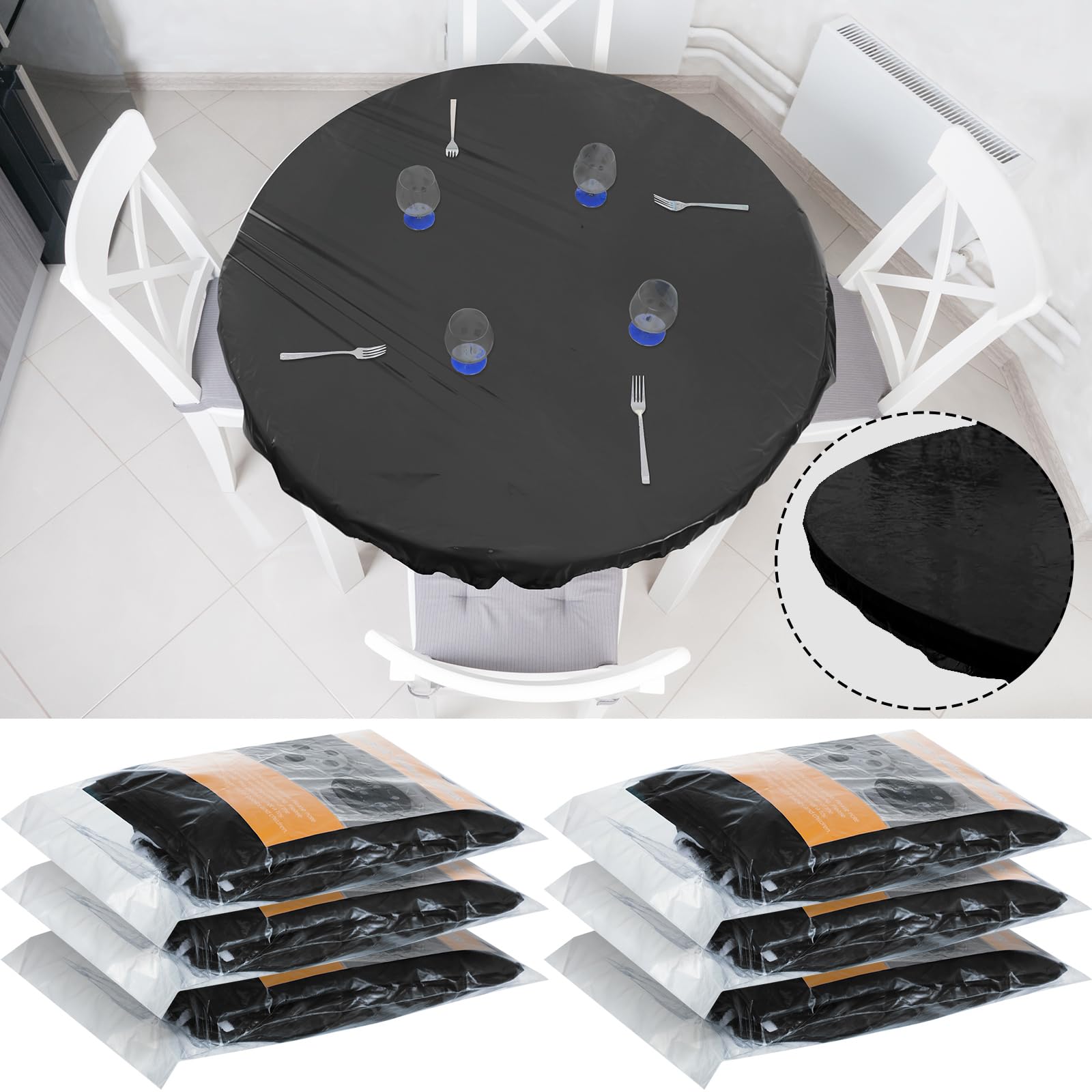 Boao 6 Pcs 48 Inch Round Plastic Fitted Tablecloth with Elastic Edge Design Waterproof Table Cover Plastic Tablecloth Protector 