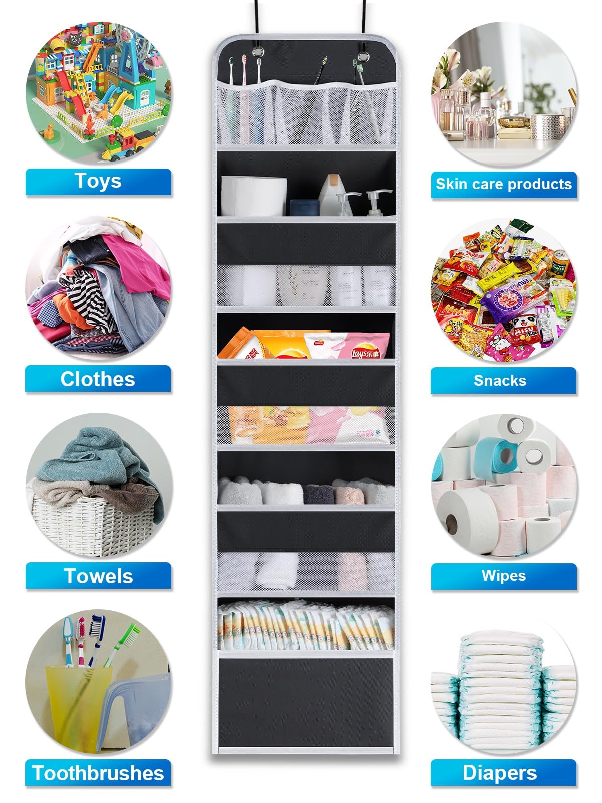 2 Pack Over The Door Organizer, 5-Shelf Hanging Storage Organizer With Clear Window 4 Large Capacity Pockets, Swing-Proof Foldab