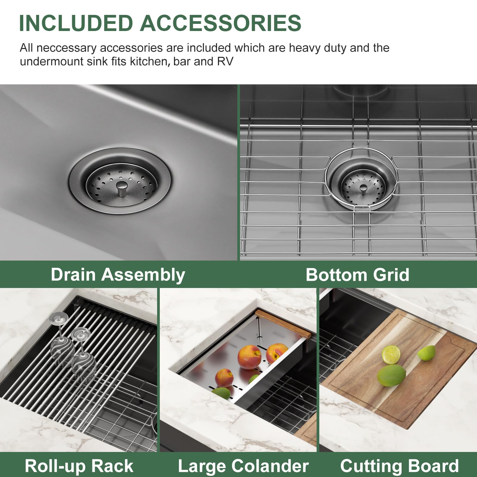 Couoko 33 X 19 Inch Black Undermount Kitchen Sink Workstation Single Bowl Gunmetal Black Stainless Steel Sink 16 Gauge Handmade