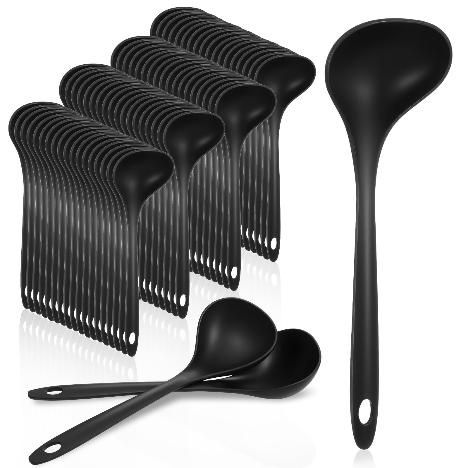 72 Pcs Large Plastic Serving Spoons, 9 Inch Cooking Ladle with Long Handle, Big Heavy Duty Disposable Soup Spoons, Black Heat Re