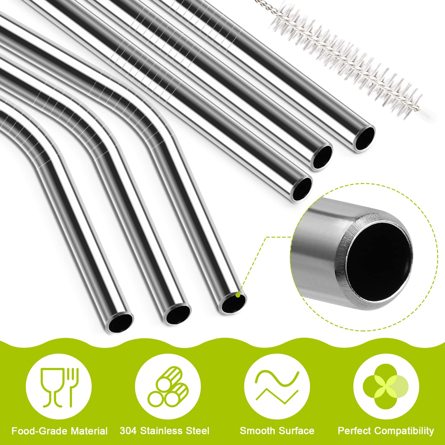 6 Pack Stainless Steel Straw Replacement 40 Oz For Stanley Adventure Travel Tumbler, Reusable Straws With Cleaning Brush Compati