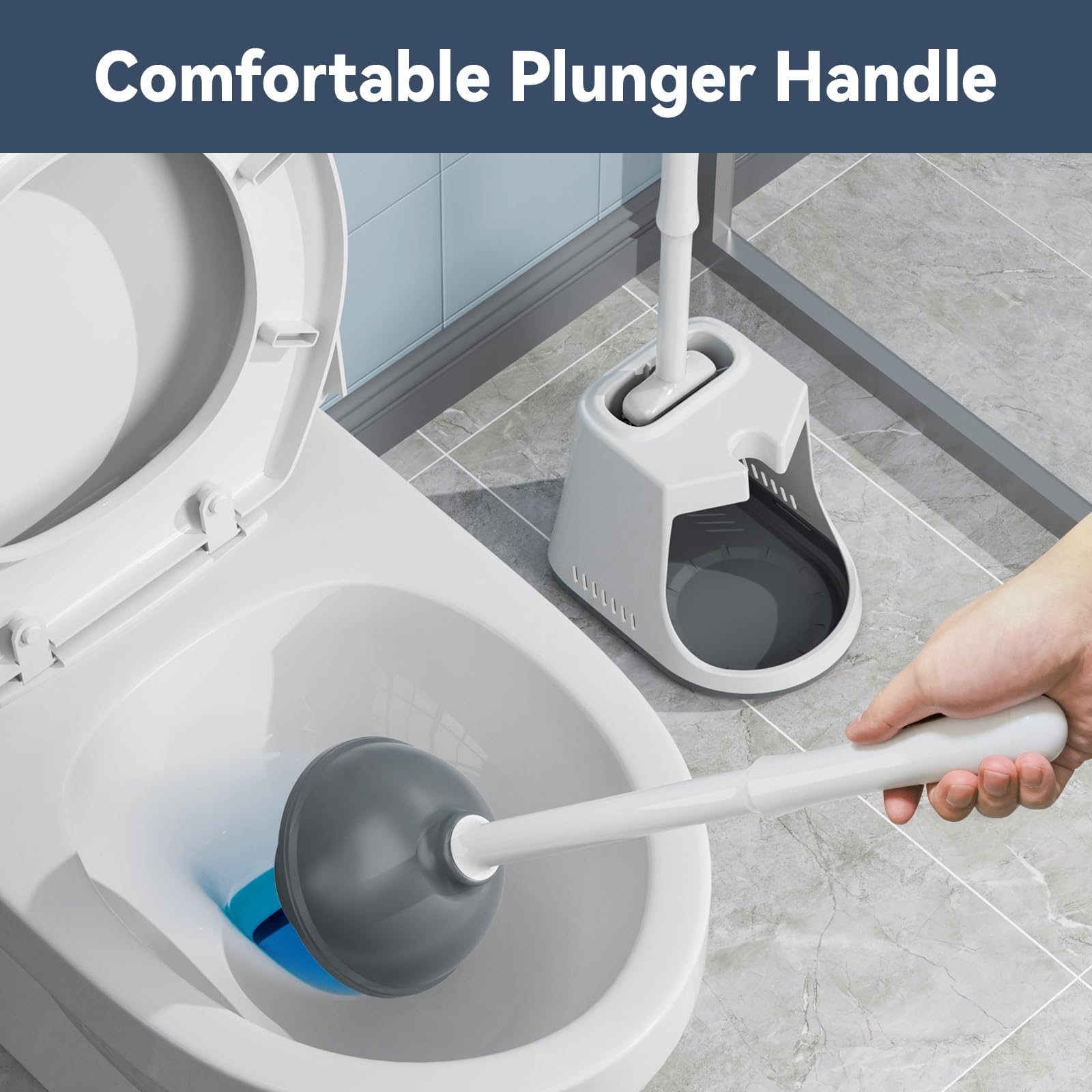 Toilet Plunger And Brush, Silicone Brush And Heavy Duty Toilet Plunger Set With Ventilated Holder, 2-In-1 Toilet Brush And Plung