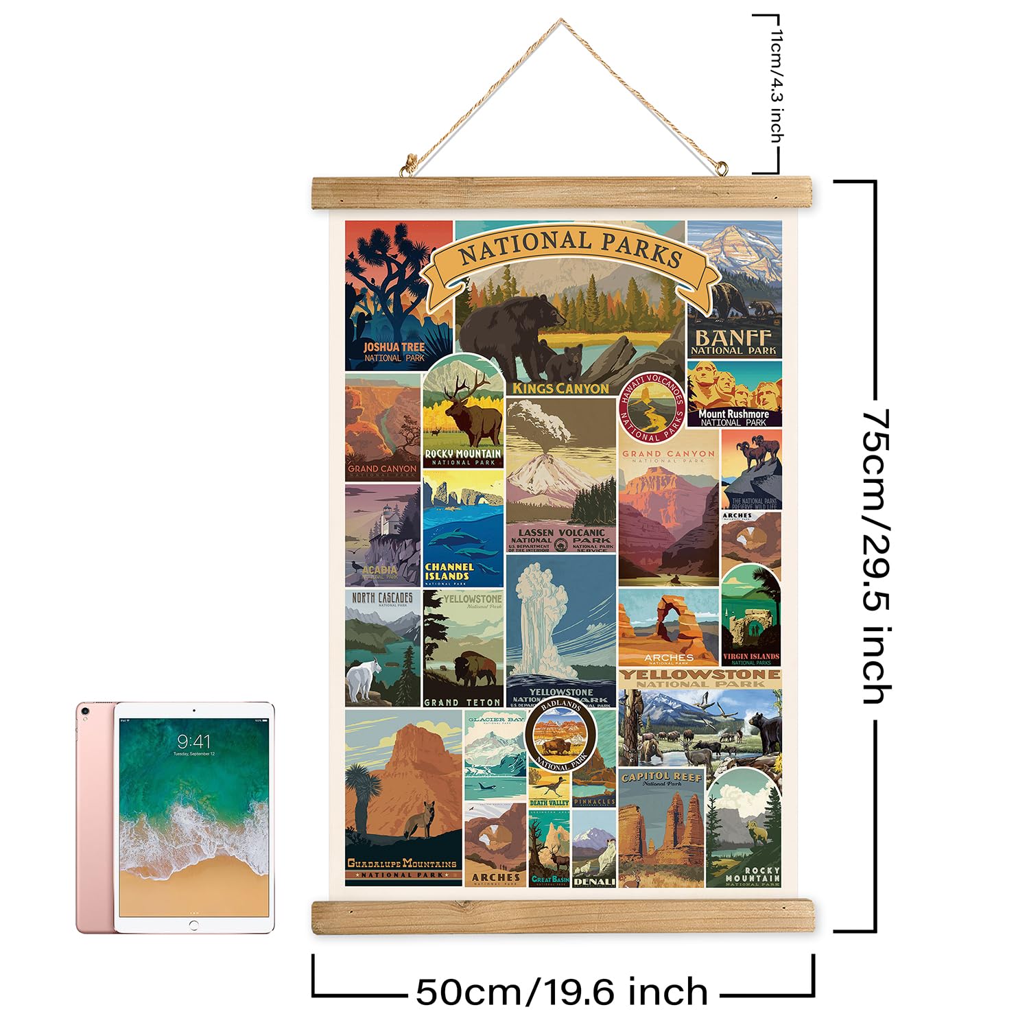 Xiaoaika Usa National Parks Retro Poster Collection - Illustrated Travel Destinations With Wooden Hanger - Vintage Wall Art For