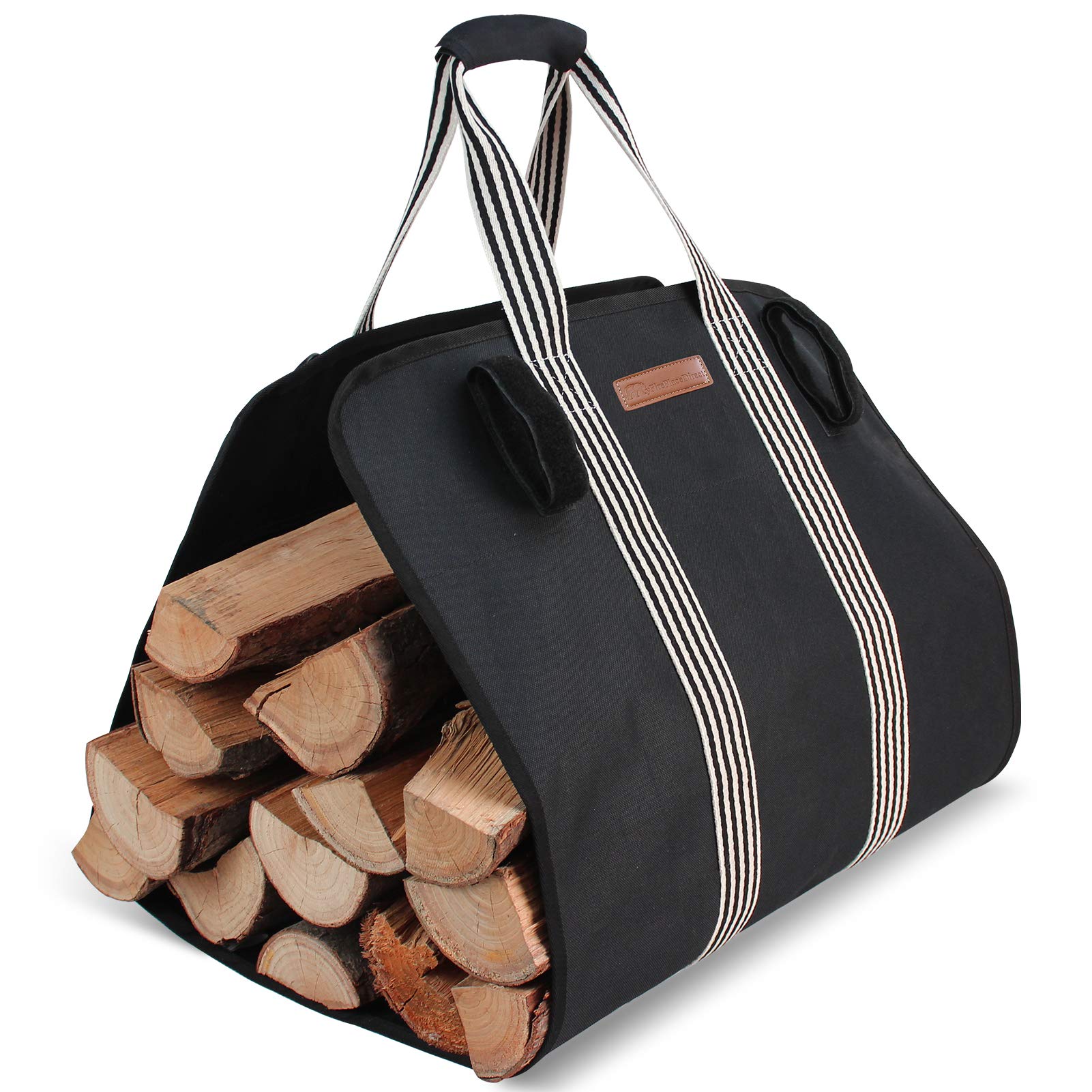 Myfireplacedirect Indoor Heavy Firewood Log Carrier Tote, Oxford Canvas Fabric Foldable Wood Carrier Padded Handles, Outdoor Lar