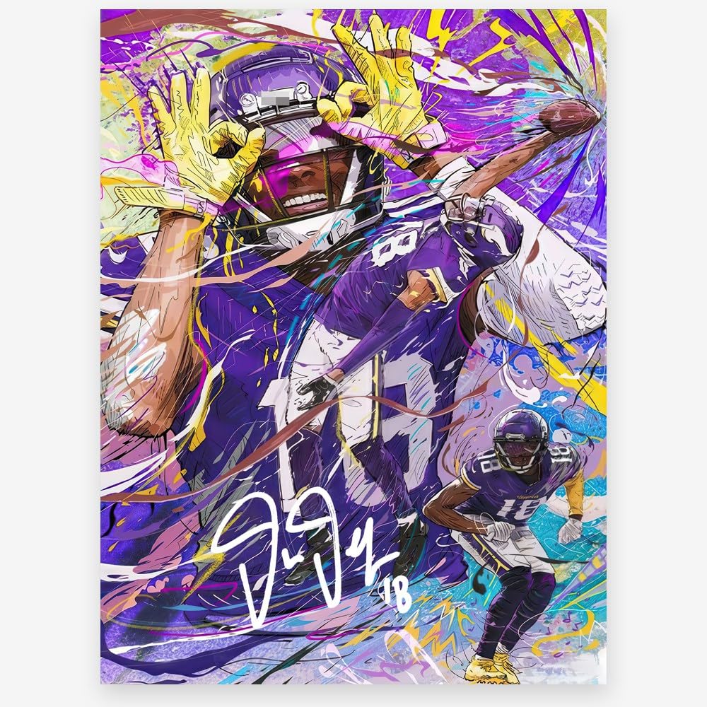 Whzkcyh 2025 Rugby Star Justin Jefferson Poster For Kids Bedroom Wall DecorFootball Superstar Signed Posters Canvas Art Print P