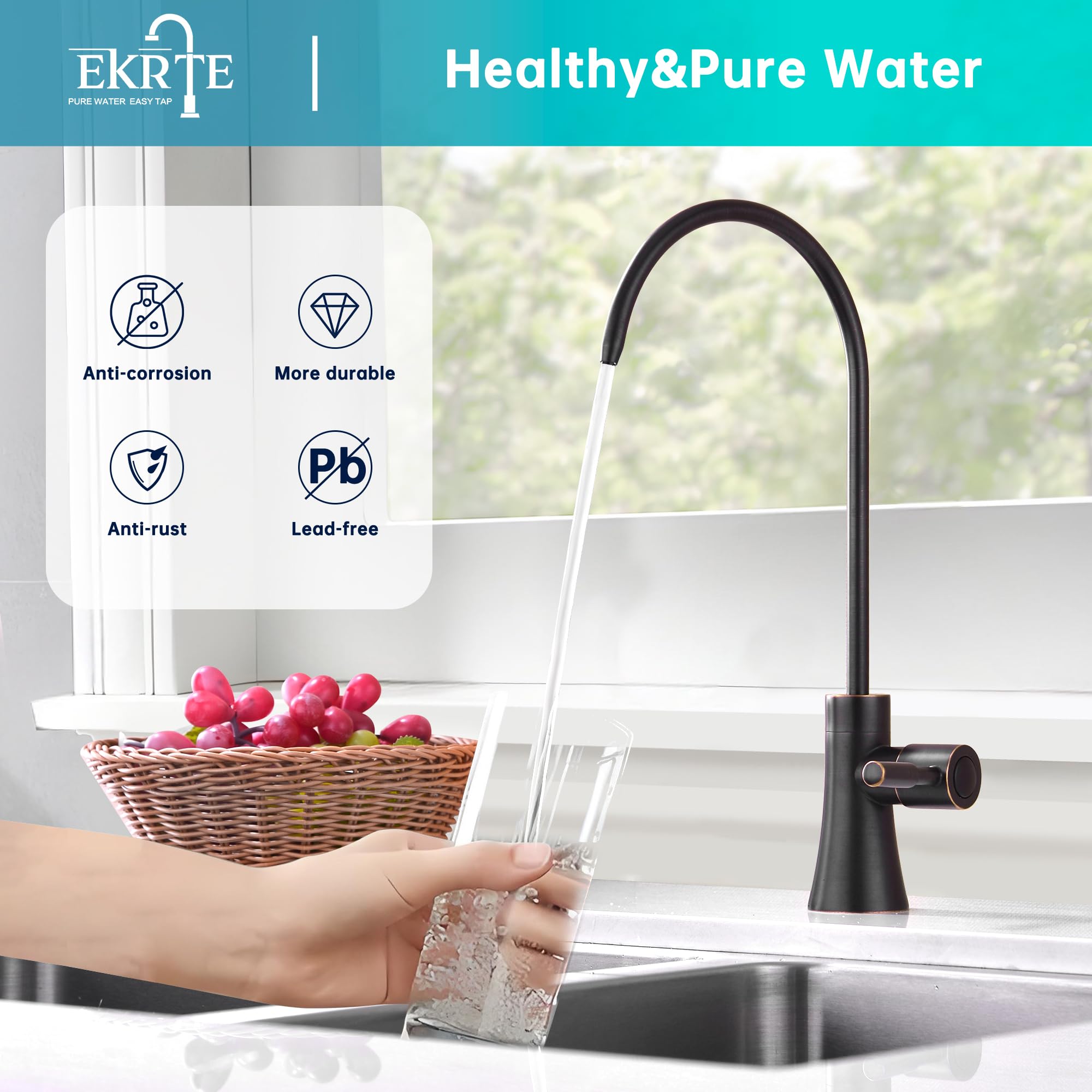 EKRTE Commercial Water Filtration Faucet Brass Drinking Water Purifier Faucet  Oil Rubbed Bronze Kitchen Bar Sink Drinking Water Purifier Faucet