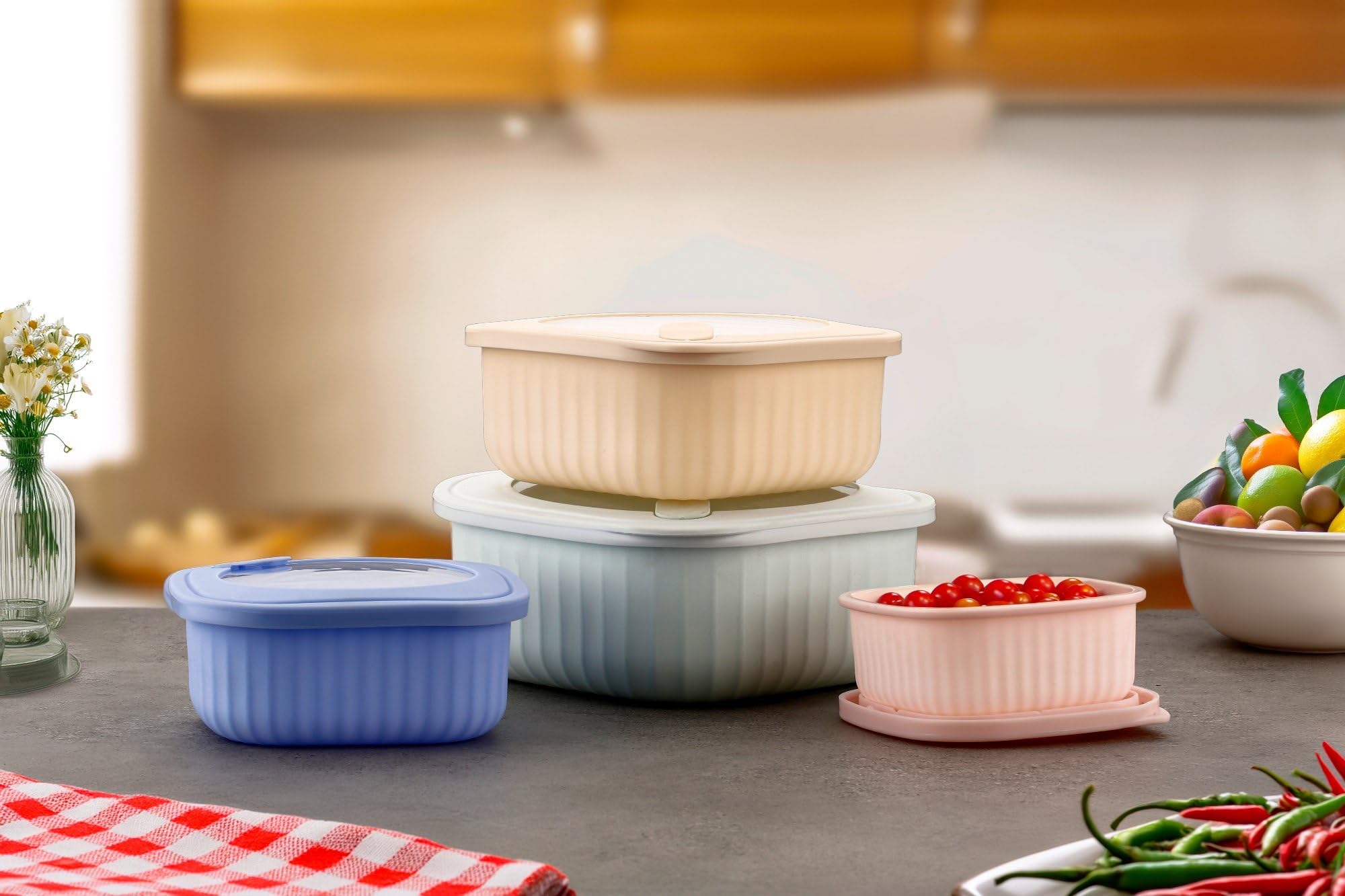 Dimazofly Plastic Airtight Vento Storage Container With Lid For Kitchen, Set Of 4, Used For Storing All Foods, Fruits, Snacks, S