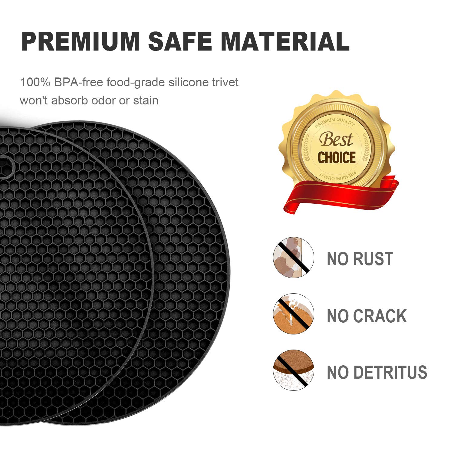 4 Pcs Trivets For Hot Dishes, Kitchen Heat Resistant Silicone Trivet, Extra Thick, Large, Non Slip (1. Black)