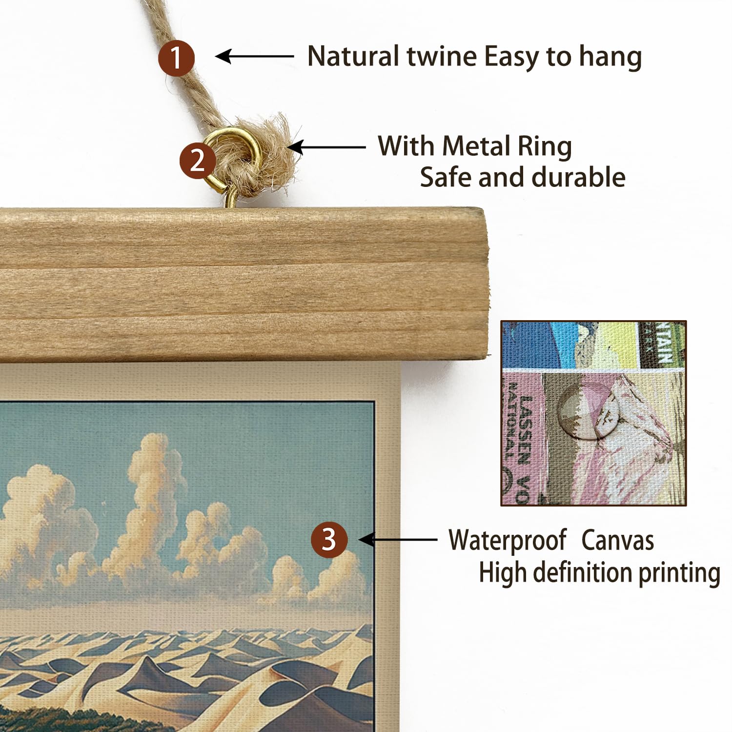 Xiaoaika Vintage Indiana Dunes National Park Travel Poster With Wooden Scroll Frame - Living Room, Bedroom, Home, Office Retro A