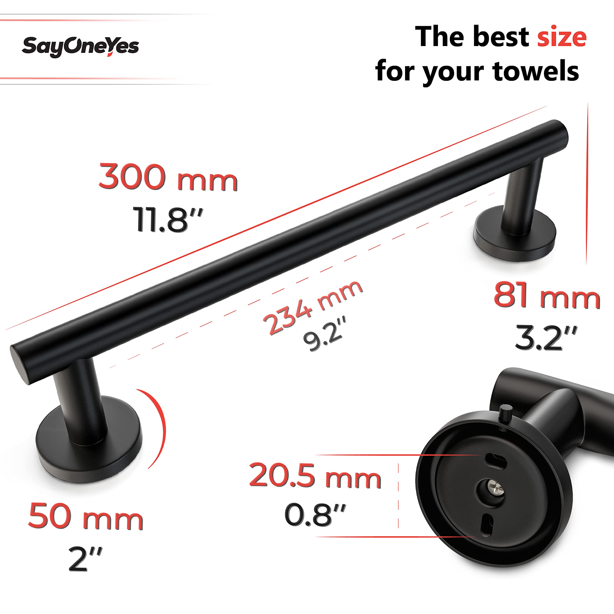 Sayoneyes Matte Black Towel Bar 12 Inch - Heavy Duty Stainless Steel Sus304 Towel Holder Rack For Bathroom, Kitchen, Bedroom Wal