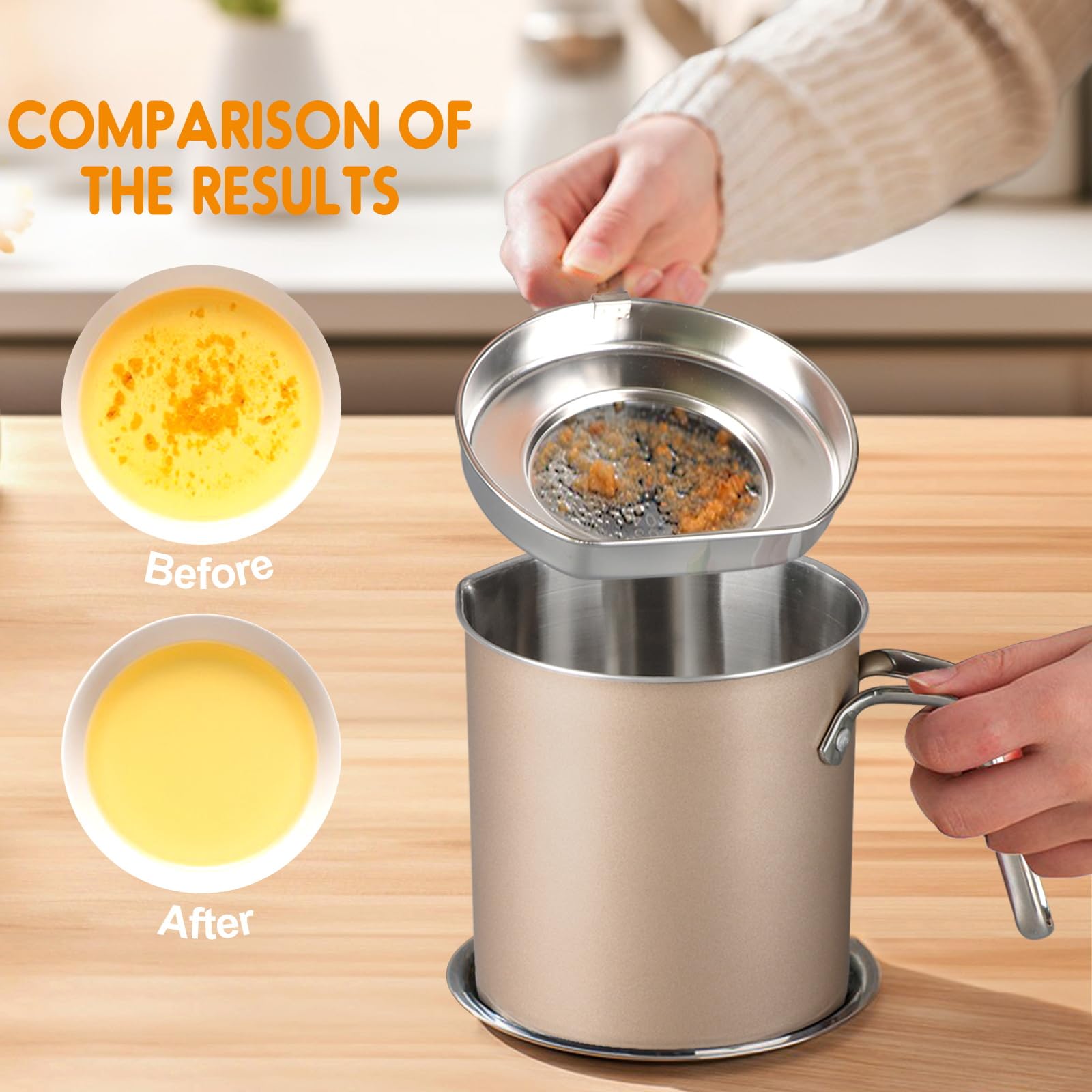 Chihee Grease Container Stainless Steel Bacon Grease Saver With Fine Mesh Strainer 2L / 67.6 Fl Oz Oil Container Grease Can With