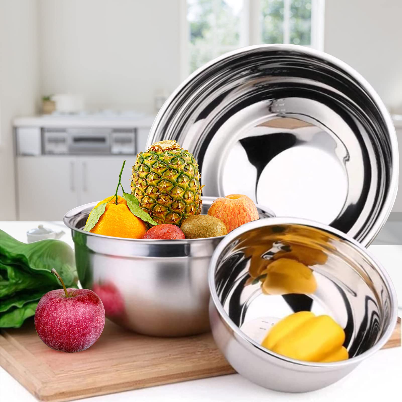 Wepsen Mixing Bowls With Lid Set, 27Pcs Kitchen Utensils Metal Bowl Stainless Steel Nesting Bowls, Measuring Cups And Spoons, Eg