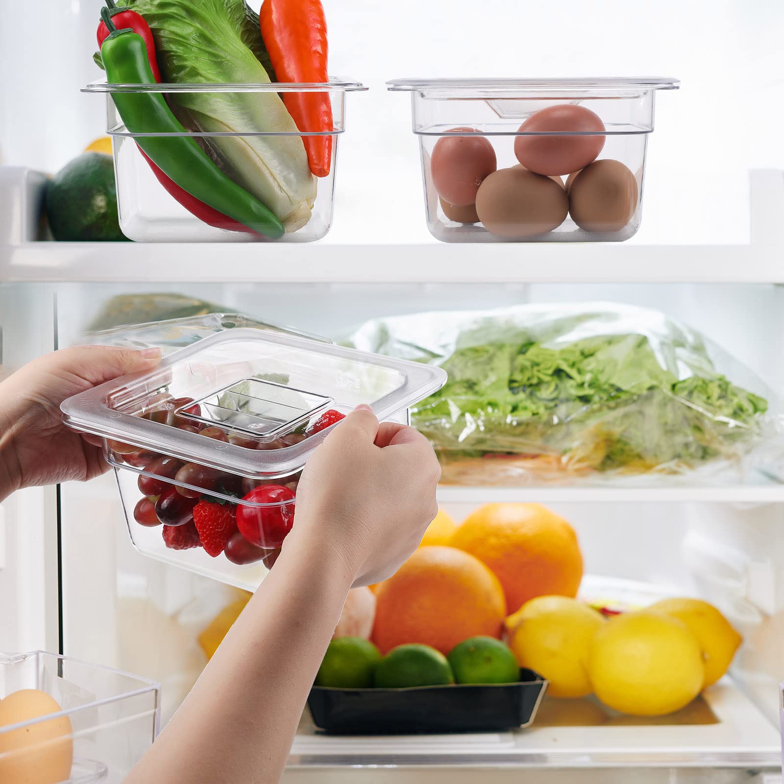 Sieral Clear 1/6 Size Food Pan Restaurant Containers With Lids Square Cambro Food Storage Polycarbonate Salad Bar Containers Com