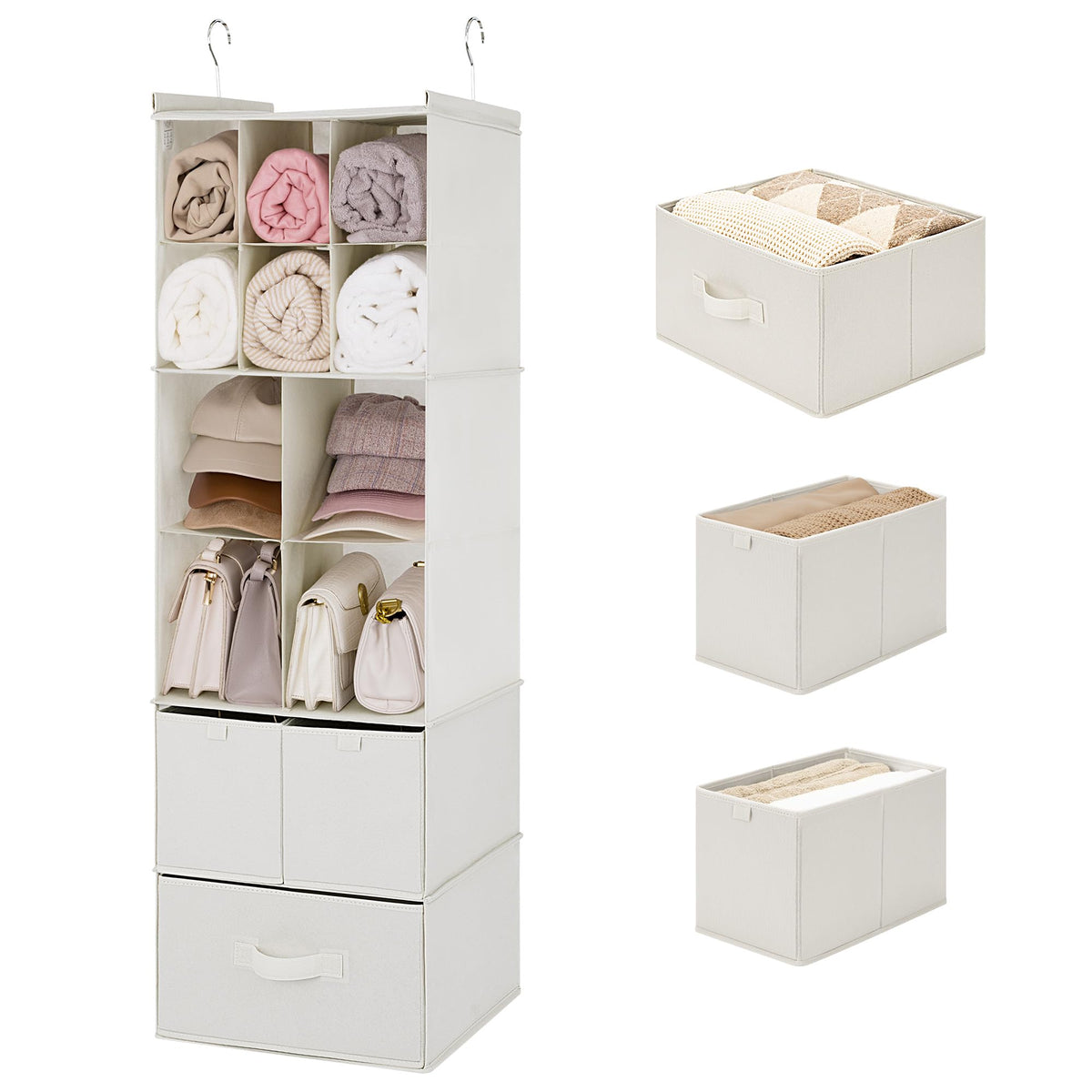 Granny Says Hanging Closet Organizer With Drawers, 6 Shelf Dividers Closet Hanging Organizer, Foldable Hanging Shelves For Close