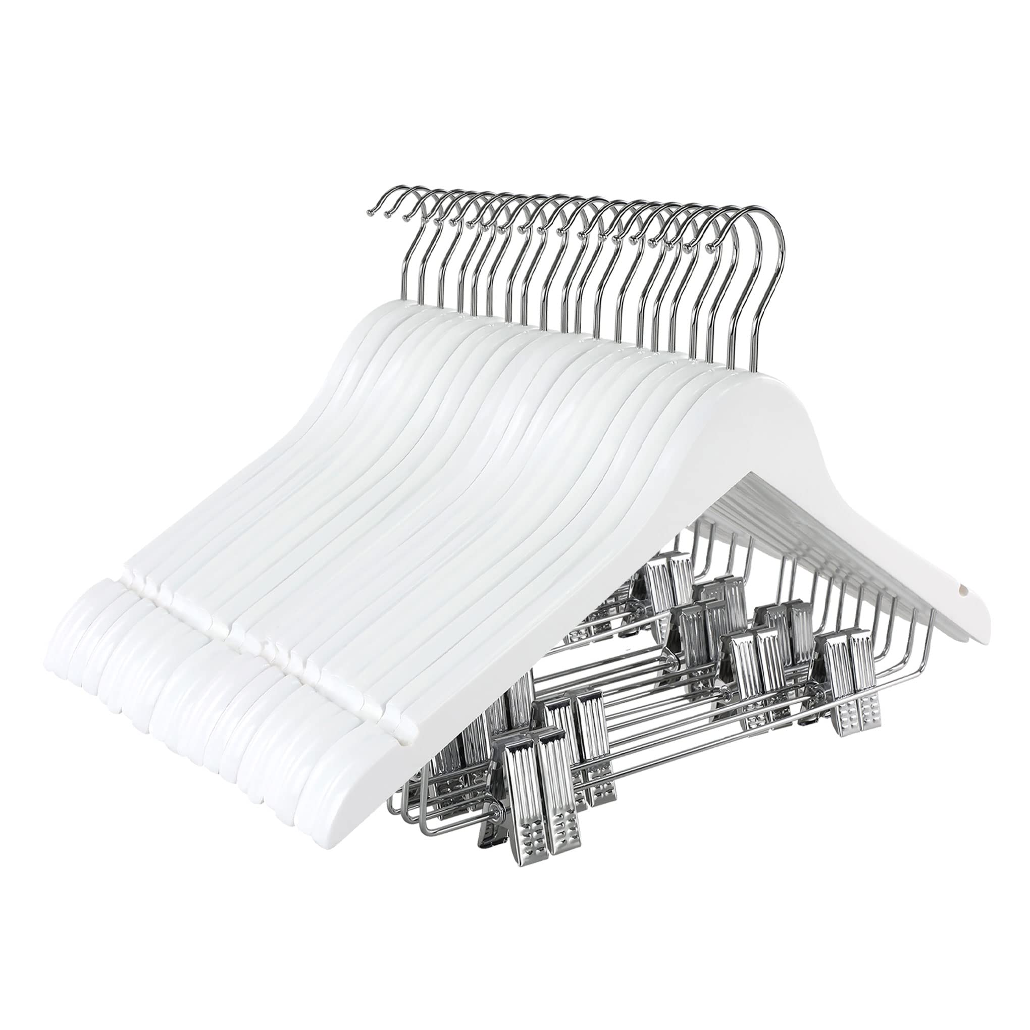 Topia Hanger Wooden Suit Hangers With Adjustable Metal Clips (20 Pack), Solid Smooth Wood Clothes Hangers, 360 Swivel Hook, Prem