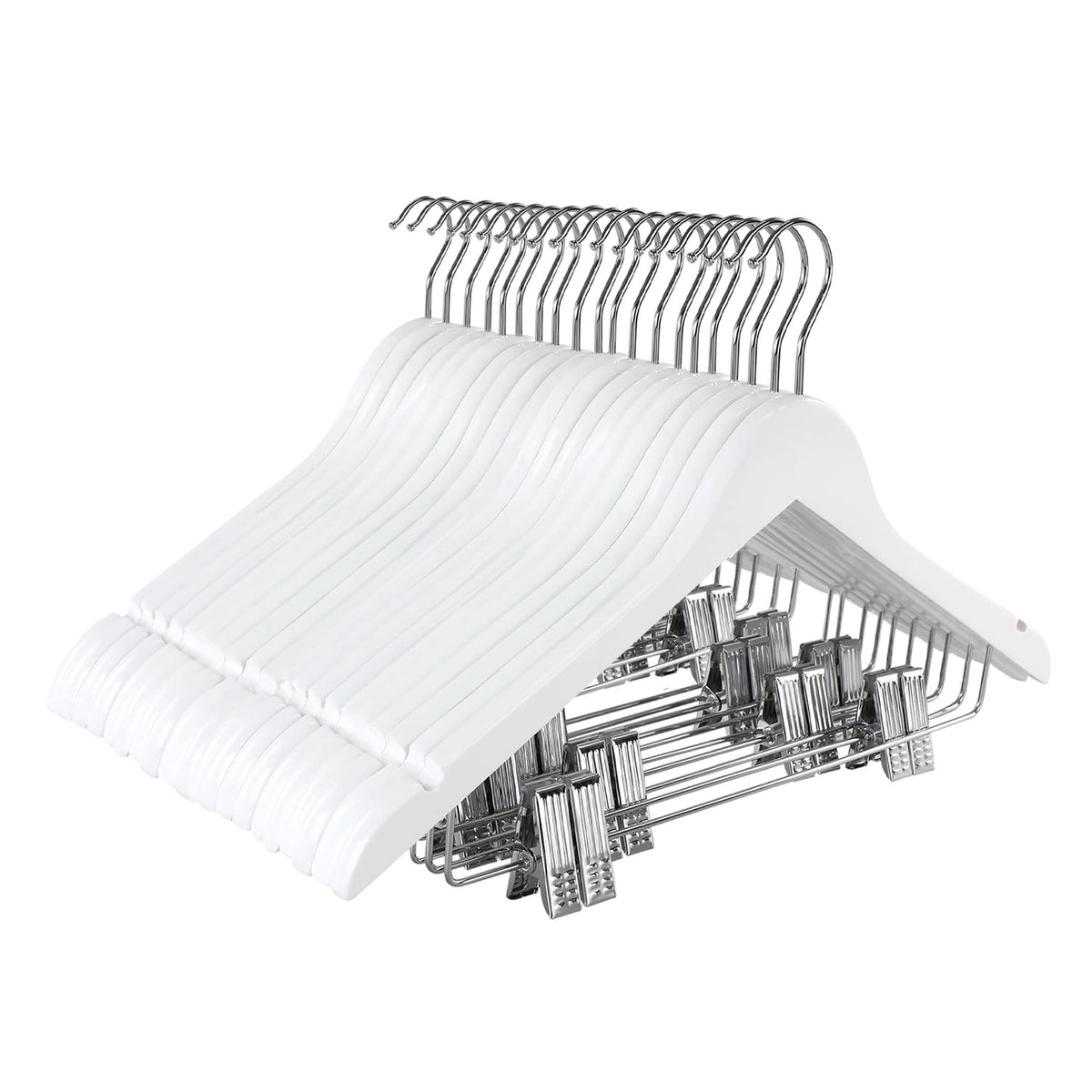 Topia Hanger Wooden Suit Hangers With Adjustable Metal Clips (20 Pack), Solid Smooth Wood Clothes Hangers, 360 Swivel Hook, Prem