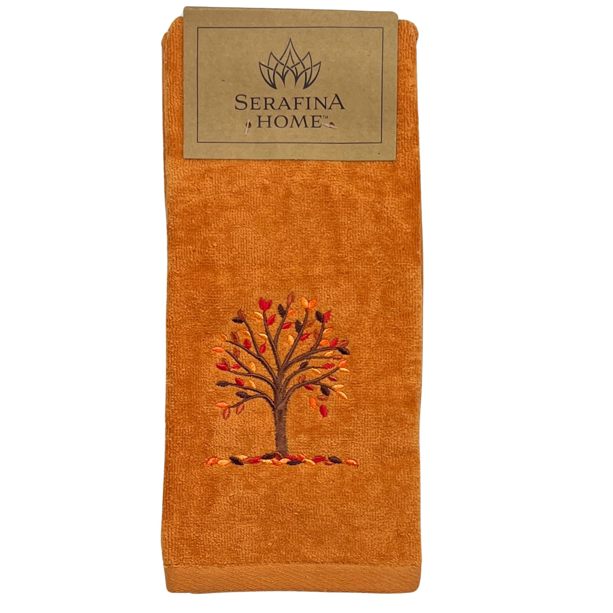 Serafina Home Fall Bath Hand Towels Bathroom Decor Farmhouse : Terracotta Rust Cotton Towels With Autumn Tree Falling Leaves 2 P