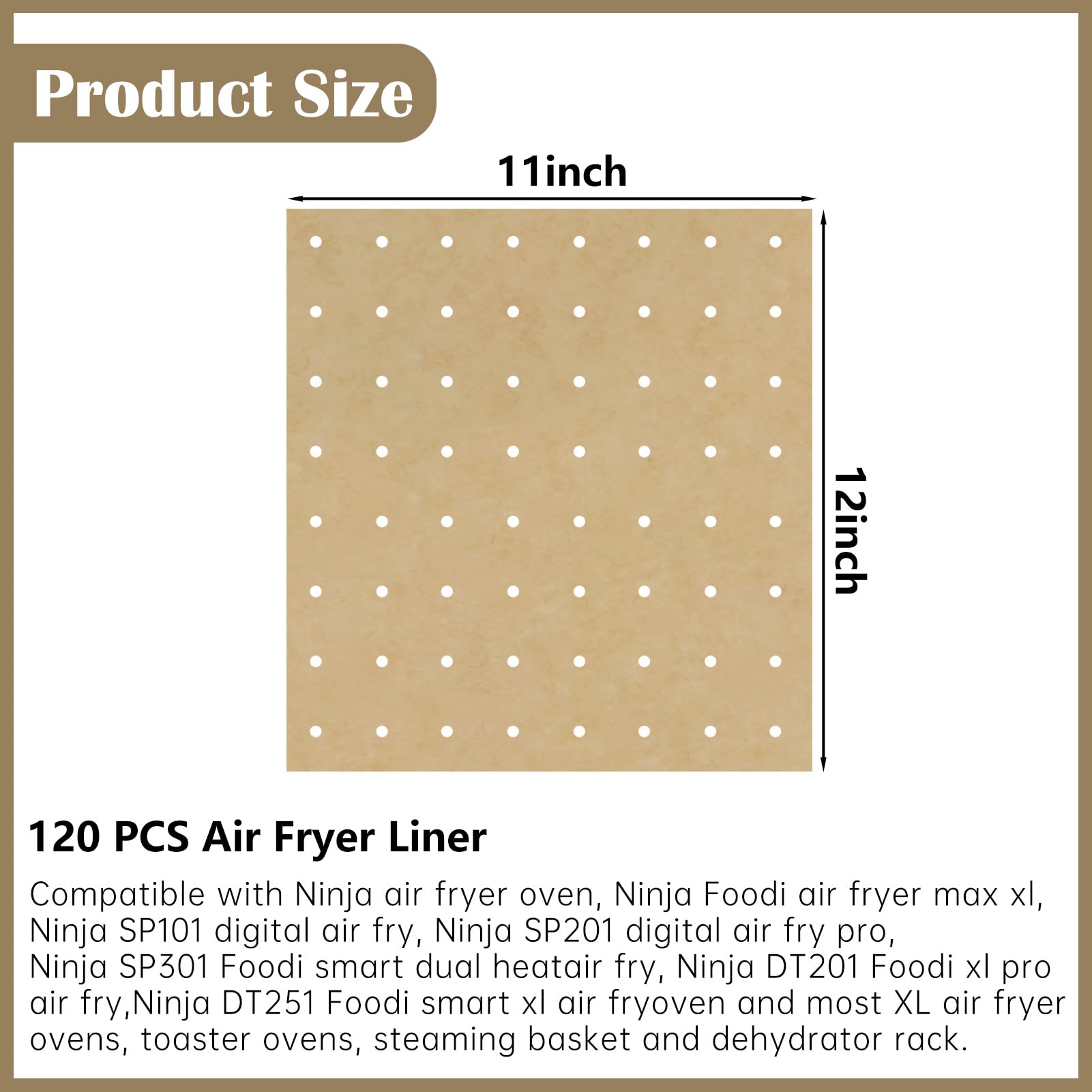 120 Sheets Air Fryer Oven Liners 11 X 12 Disposable Air Fryer Parchment Paper Liners Rectangle Non Stick Parchment Baking Paper
