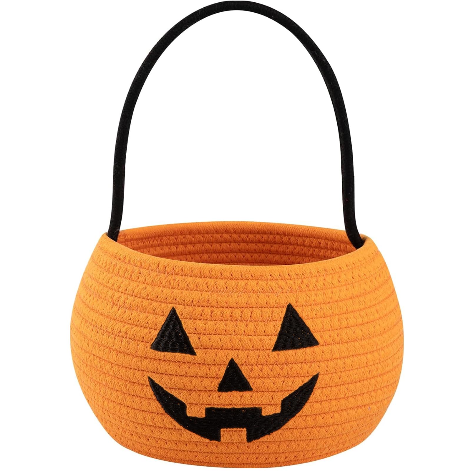 OIASKET Cotton Rope Halloween Pumpkin Basket with Handle, Trick or Treat Bucket for Kids, Woven Boo Candy Basket for Neighborhoo