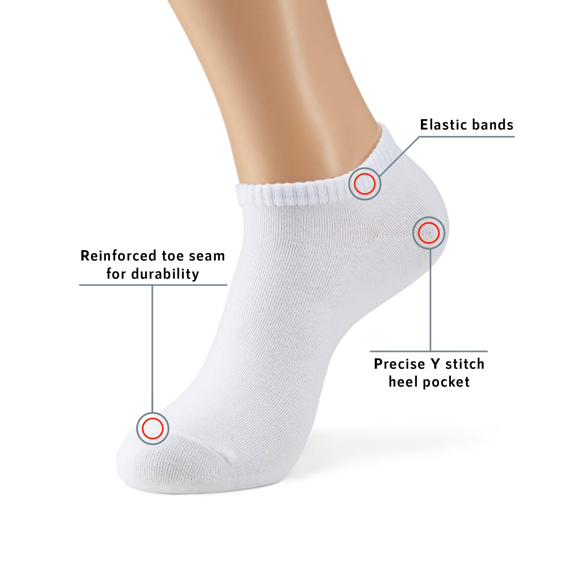 MONFOOT 10-Pack Cotton Low Cut Ankle Socks, Large, Multicolor (Grey, White, Multicolour)