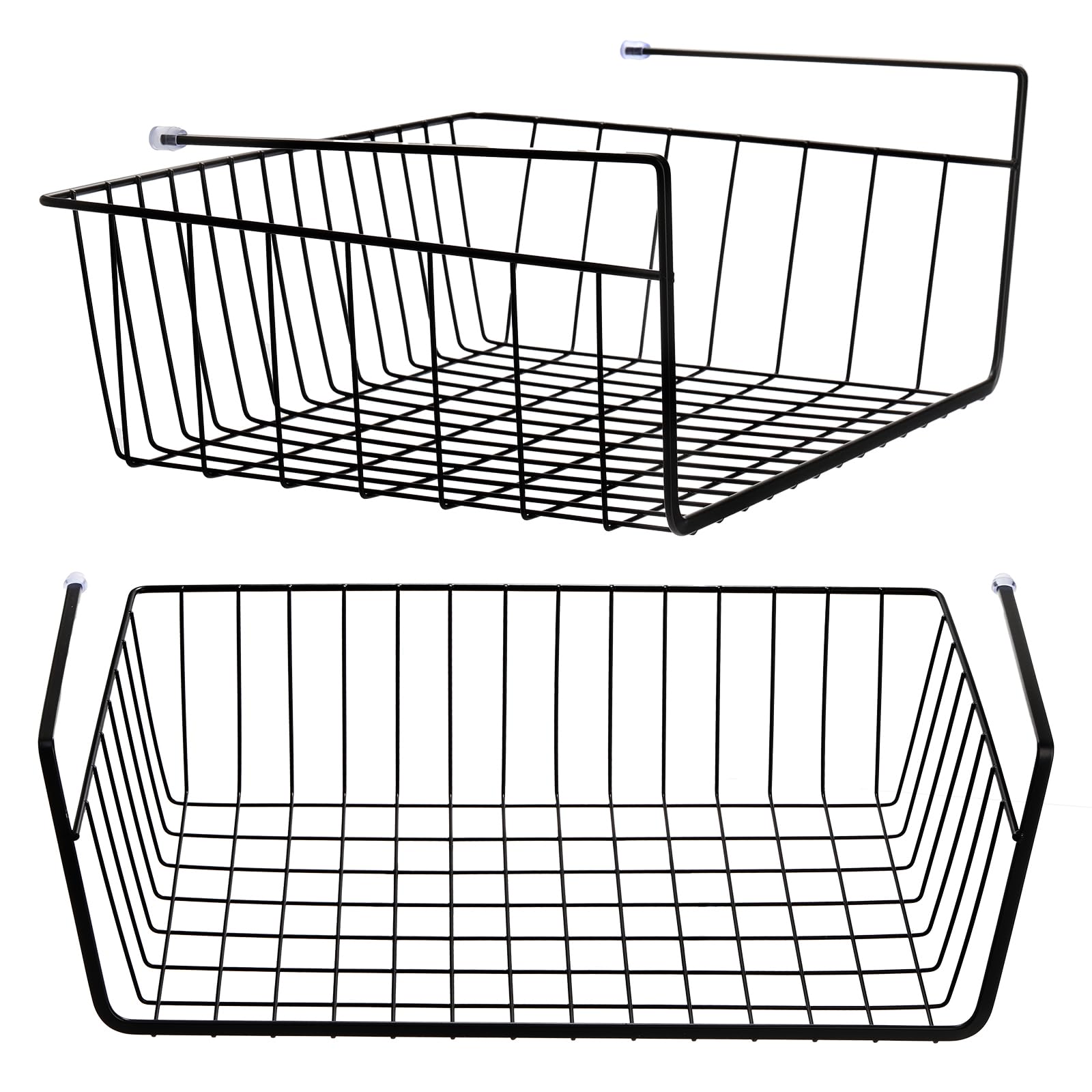 Tebery 2 Pack Black Under Shelf Wire Basket, Hanging Storage Baskets Under Cabinet Add-On Storage Racks, Slide-In Baskets Organi