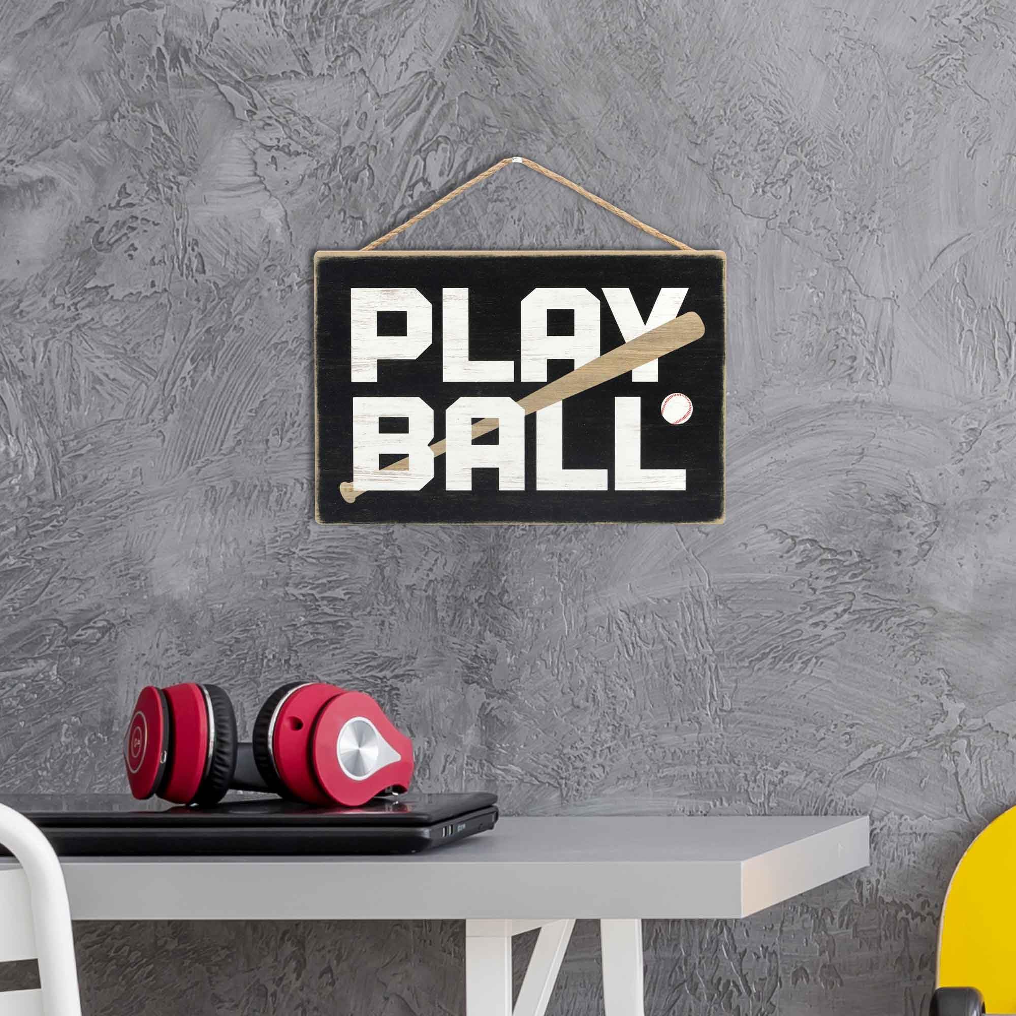 Open Road Brands Play Ball Baseball And Bat Hanging Wood Wall Decor - Fun Baseball Sign For Man Cave Or Kids' Bedroom