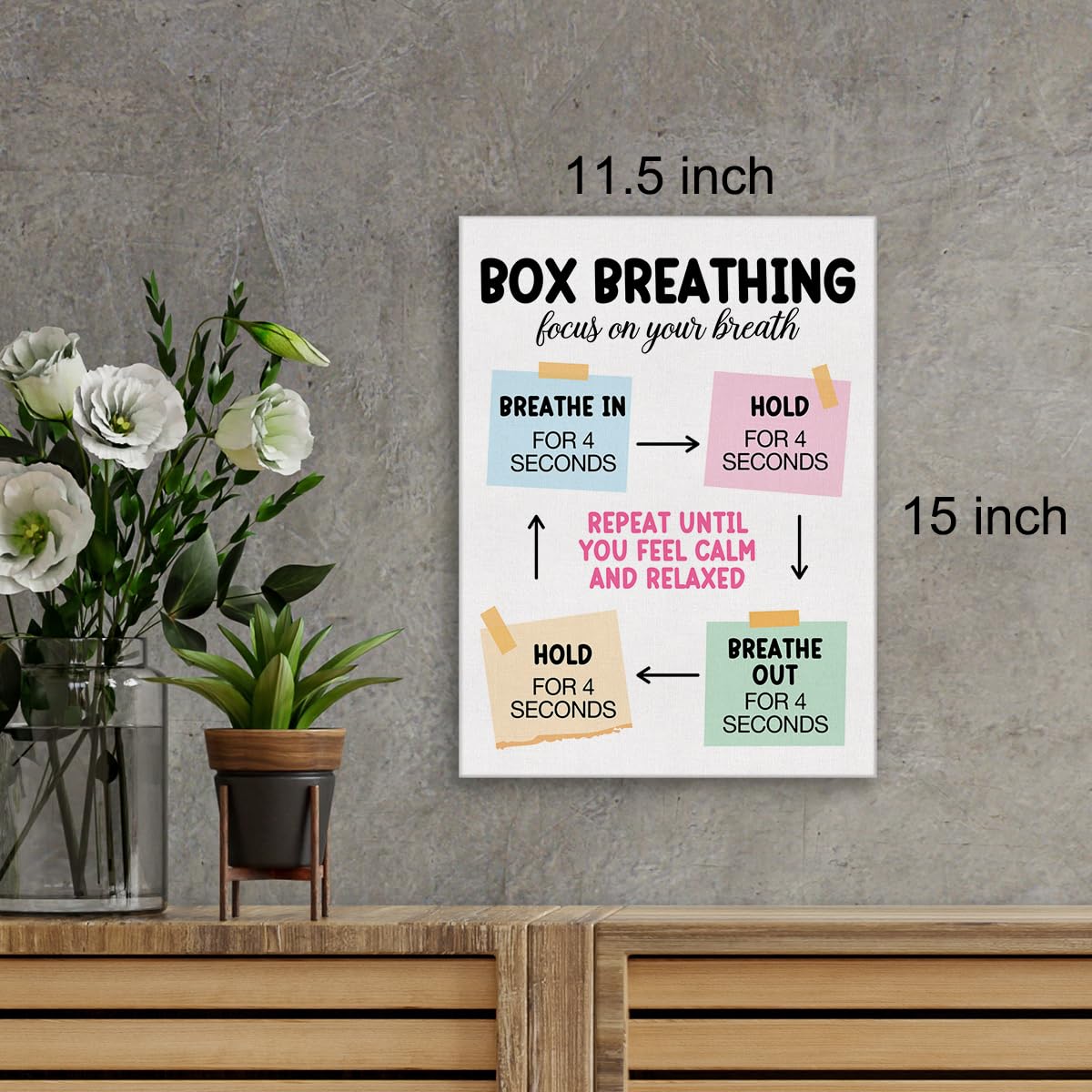 Mental Health Wall Art Canvas Painting Print Framed Box Breathing Canvas Poster Sign for Therapy Office School Counselor Office