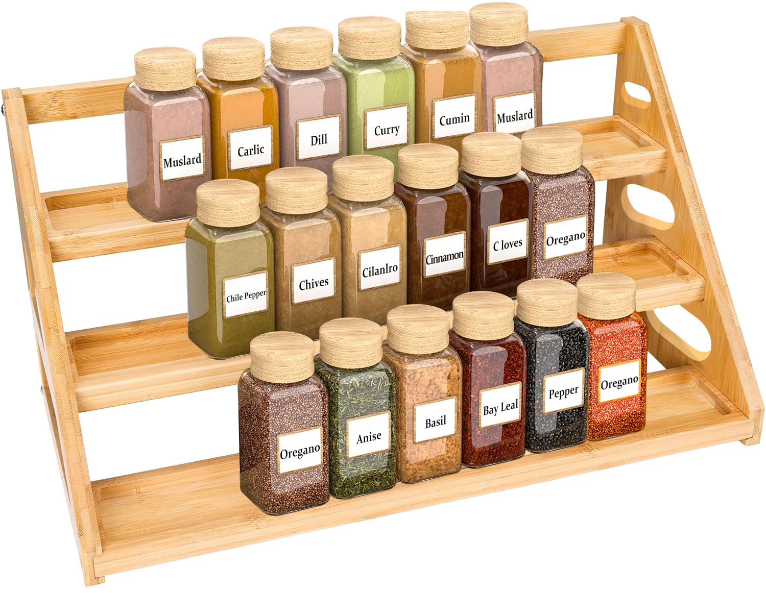 Spice Rack  Tiered Spice Rack Organization For Cabinet  3 Tier Bamboo Display Spice Shelf For Countertop
