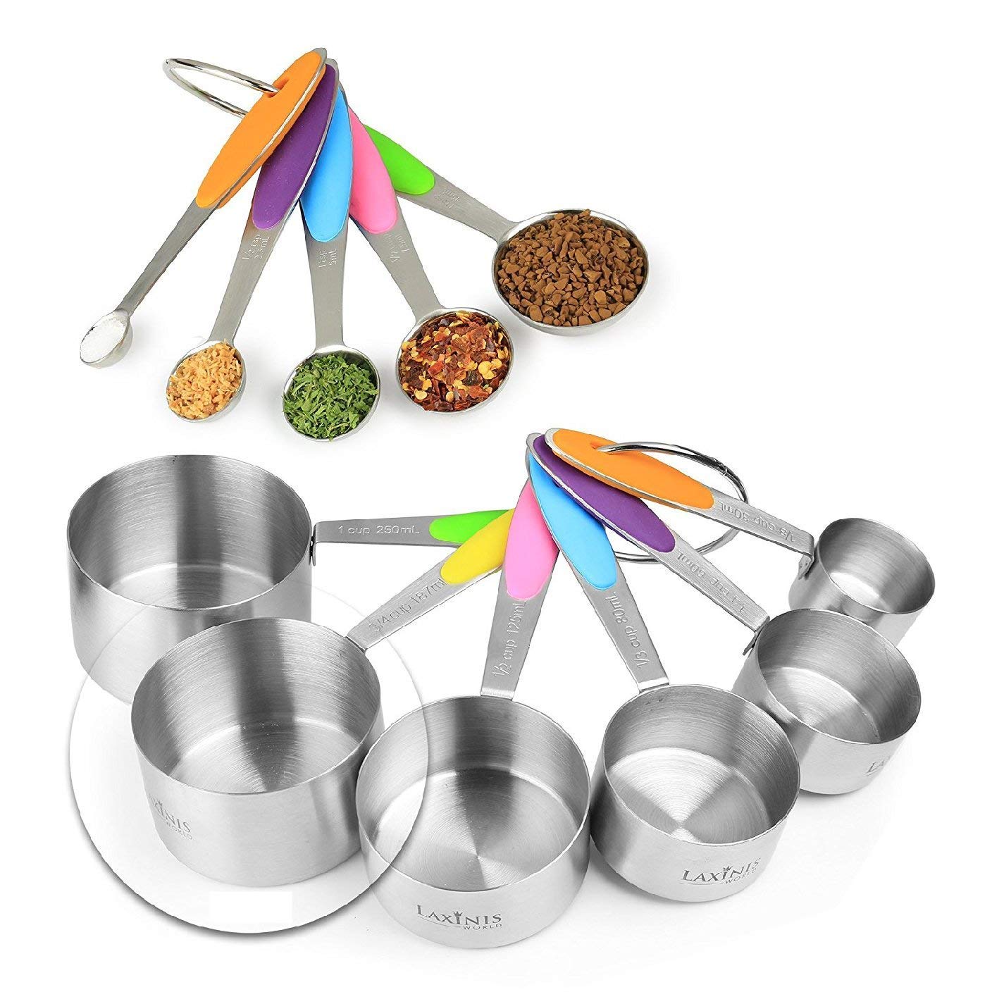 New Version! 11 Piece Measuring Cups And Spoons Set By Laxinis World | Sturdy Stainless Steel Stackable 6 Cups And 5 Spoons With