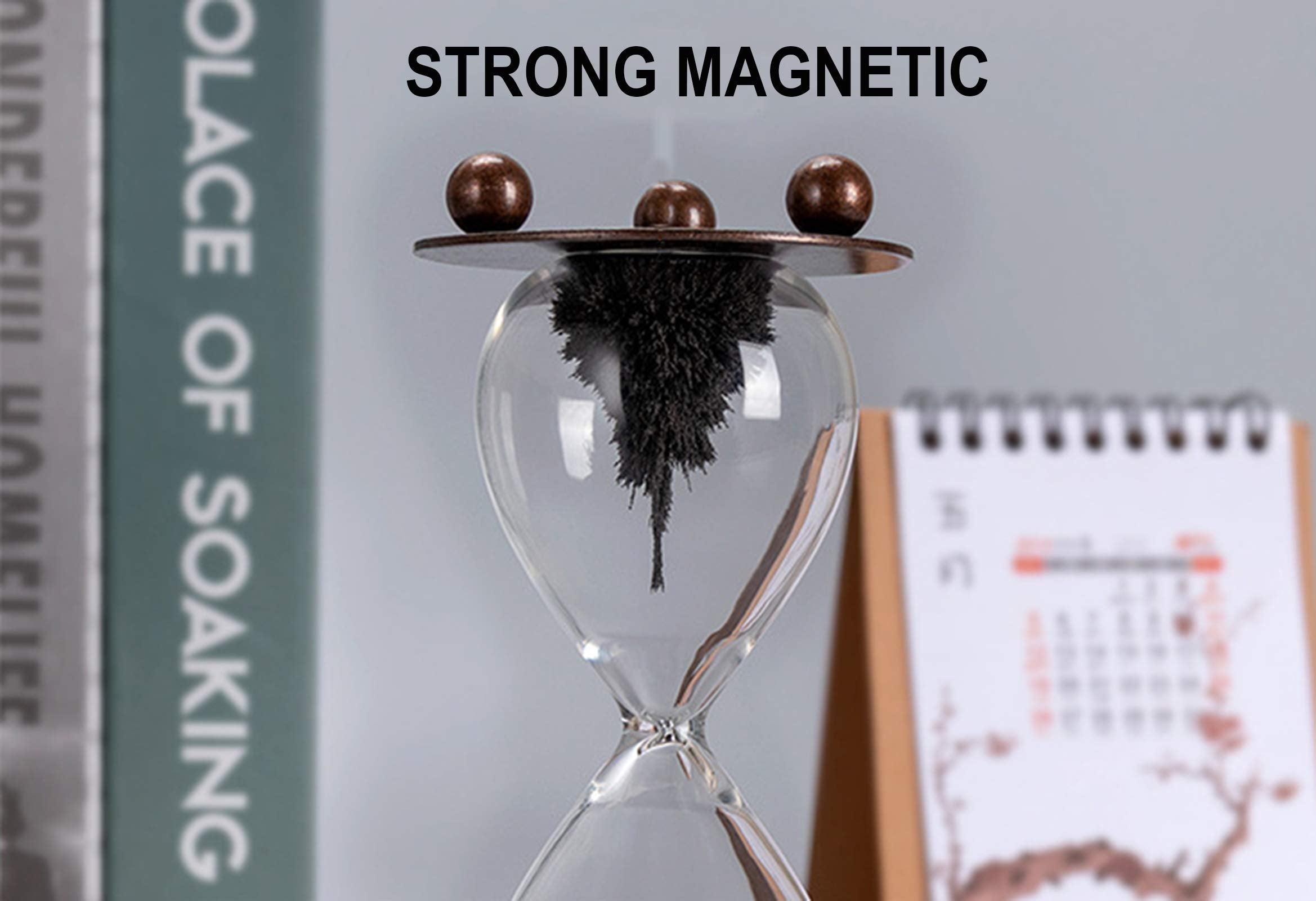 Suliao Magnetic Hourglass 2 Minute Sand Timer: Large Sand Clock Two Minute With Black Magnet Iron Powder & Metal Base, Sand Watc