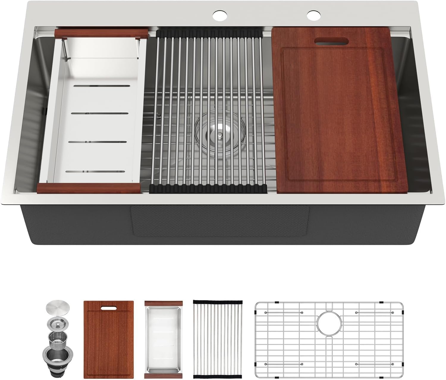 Sarlai 36 Drop In Kitchen Sink Workstation - 36X19 Kitchen Sink Drop In Stainless Steel Workstation Sink 16 Gauge Single Bowl De