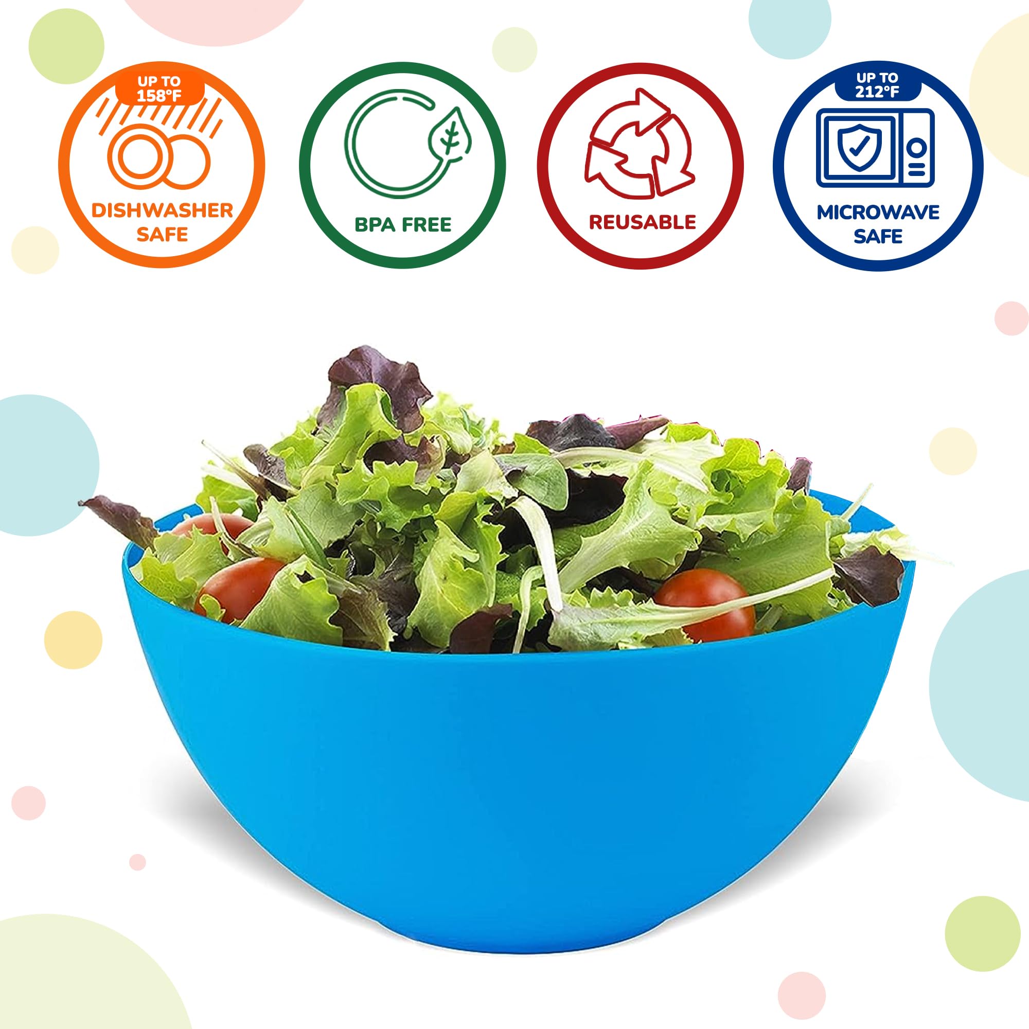 PLASKIDY Plastic Bowls Set of 12 - 24 Oz, BPA Free, Dishwasher Safe, Red, Perfect for Cereal, Soup, Snacks, Fruit, or Salad