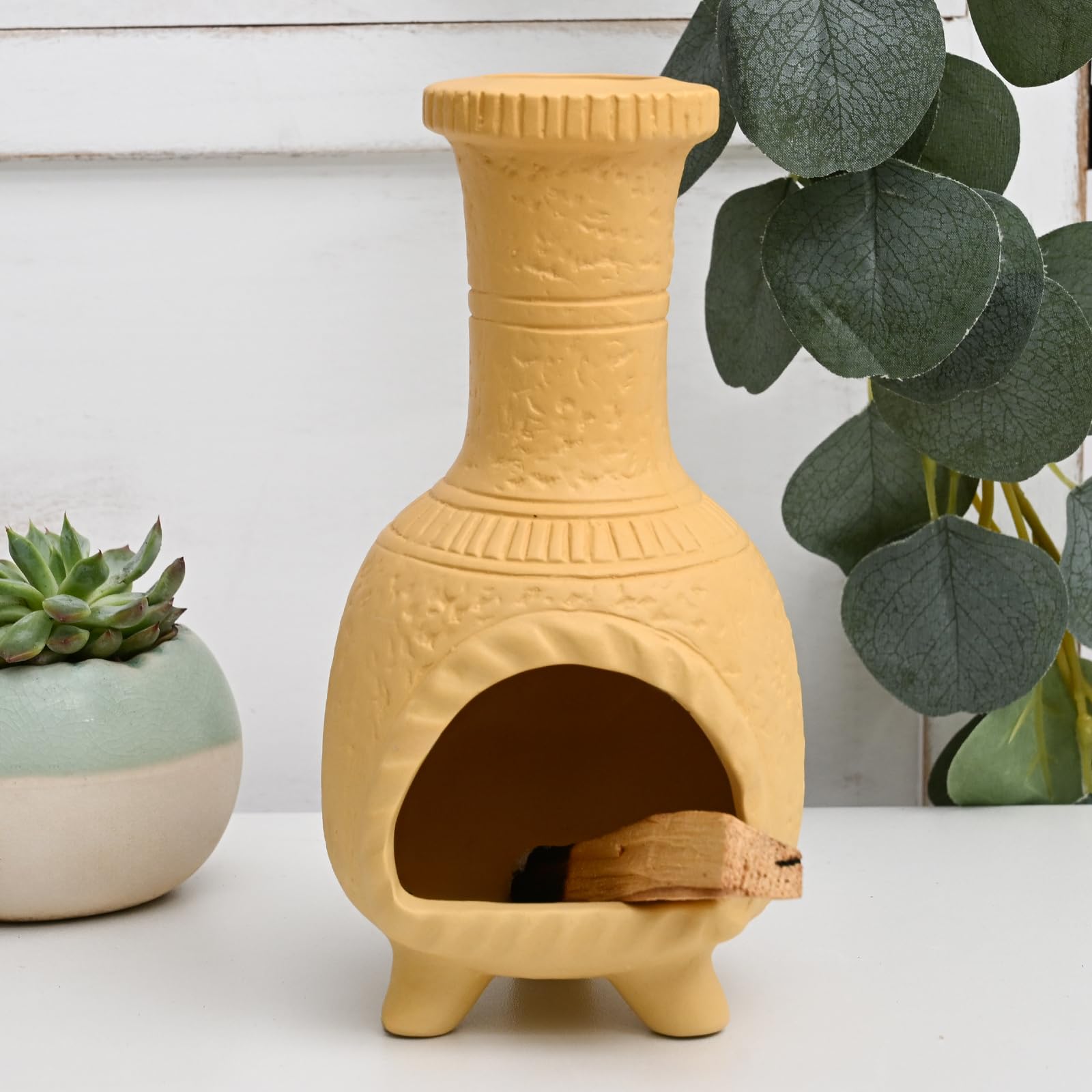 MOUGIGI Handcrafted Terracotta Palo Santo Burner - Mexican Style Chiminea Clay Incense Dish & Anxiety Relief, Mini Aromatic Home