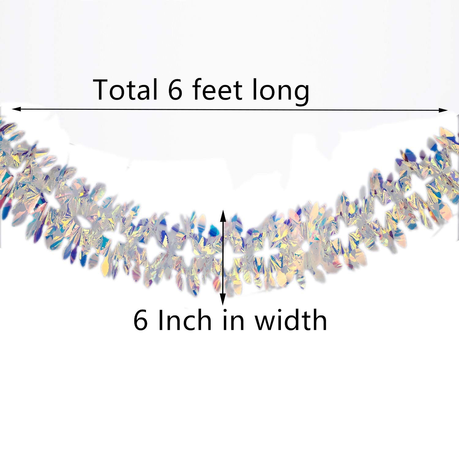 Iridescent Hanging Decorations Garland, 6ft Long Roll Shiny Foil Metallic Banner for Christmas, Bridal Shower, Wedding, Birthday