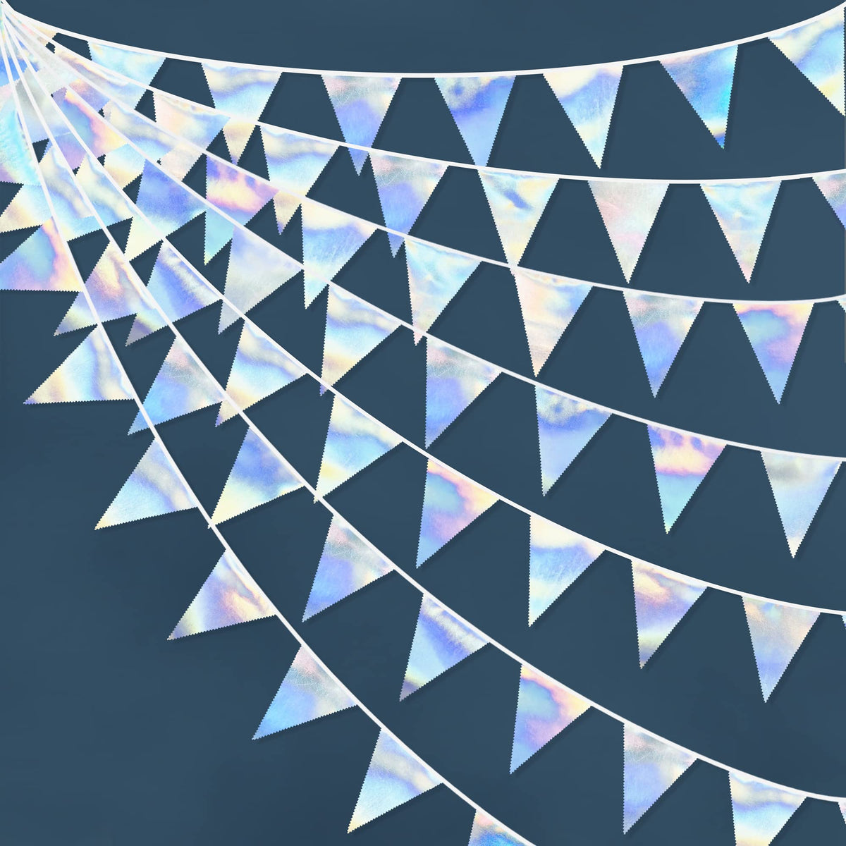 33Ft Iridescent Party Decoration Holographic Fabric Triangle Pennant Banner Flag Cotton Bunting Garland For Birthday Wedding Bri