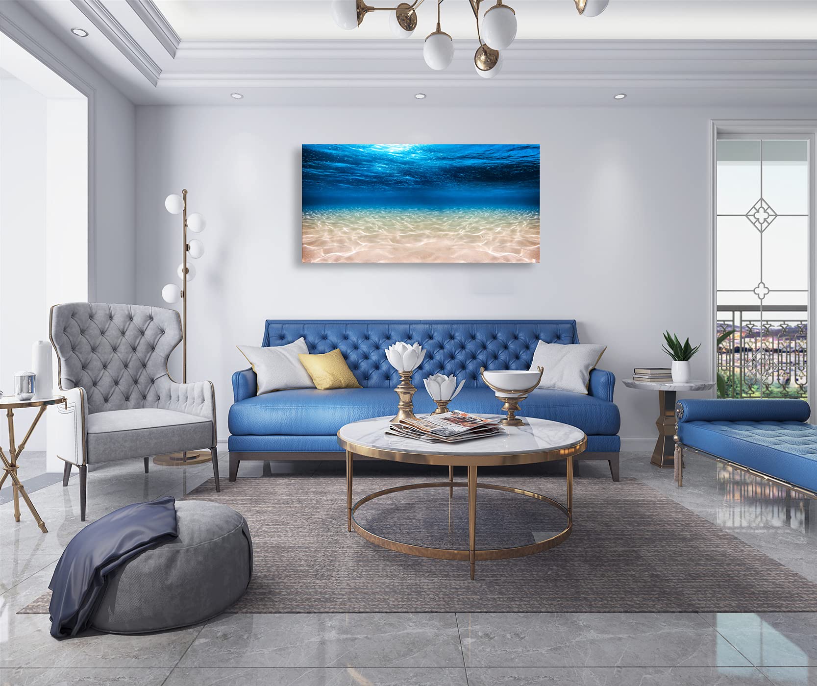 Cao Gen Decor Art-S00762 Print Artwork Blue Ocean Sea Wall Art Canvas Prints Picture Seaview Bottom View Beneath Surface Pictures Painting On Canvas Modern Seascape Home Office Decor