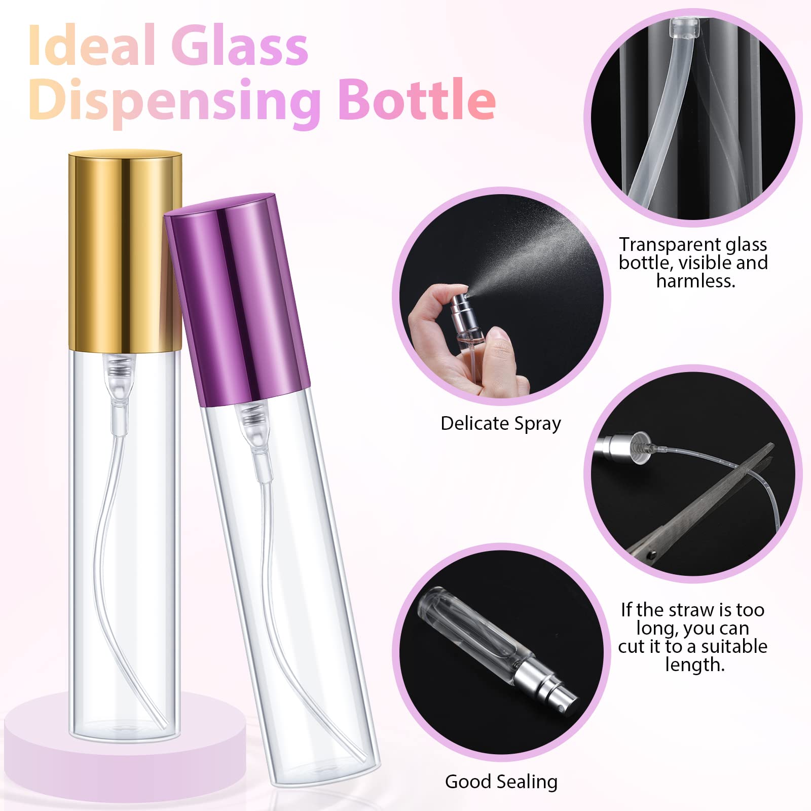 Yinder 25 Pcs 10Ml Travel Spray Bottle Refillable Perfume Atomizer Bulk Glass Mini Cologne Perfume Bottles Empty Fine Mist Porta