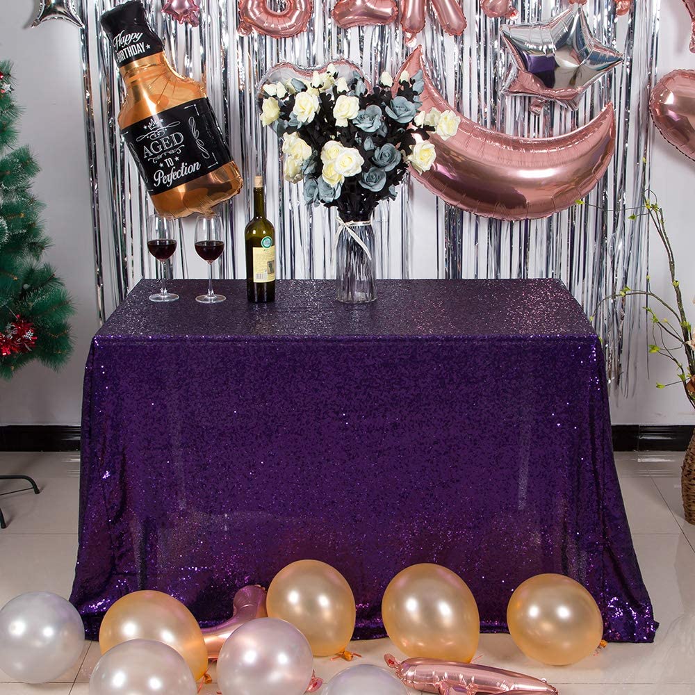 Jyflzq Purple Sequin Tablecloth 60 X 102 Rectangular Sparkly Drape Table Cloths Table Cover Overlay For Wedding Birthday Party B