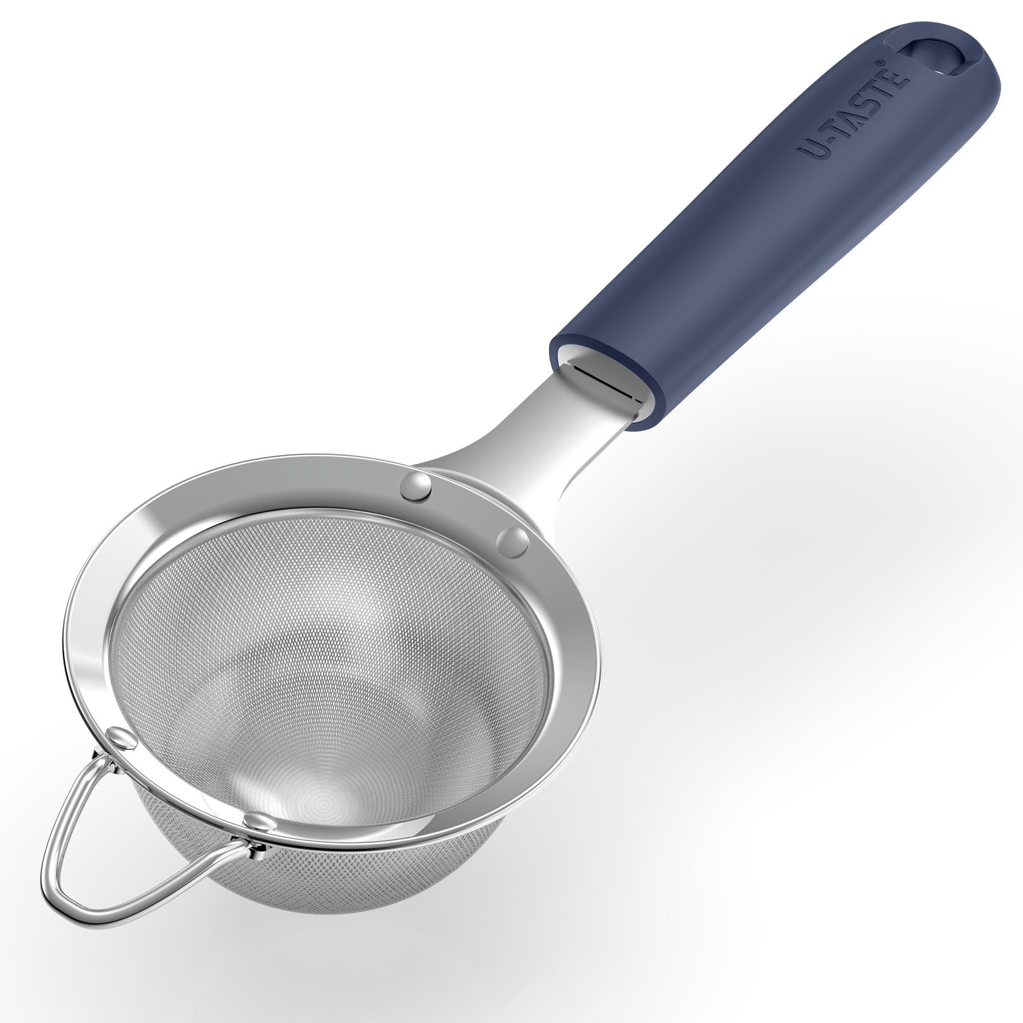 U-Taste Small Fine Mesh Strainer: 18/8 Stainless Steel 3.35in 30 Mesh Kitchen Food Sieve with Sturdy Riveted Silicone Handle, He