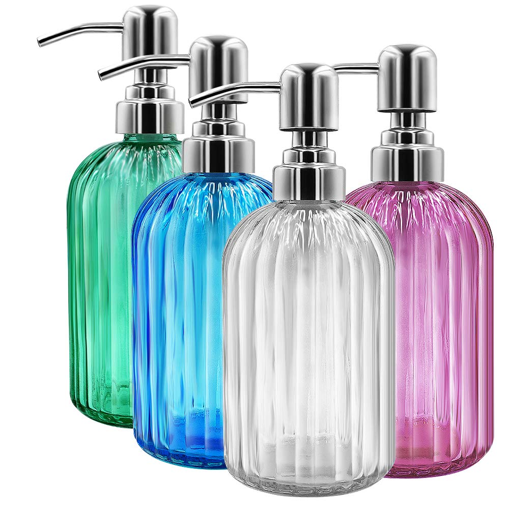 Soap Dispenser - 2 Pack 14 Oz Glass Soap Dispenser With Rust Proof Stainless Steel Pump, Refillable Liquid Bottle Dispenser, Pre