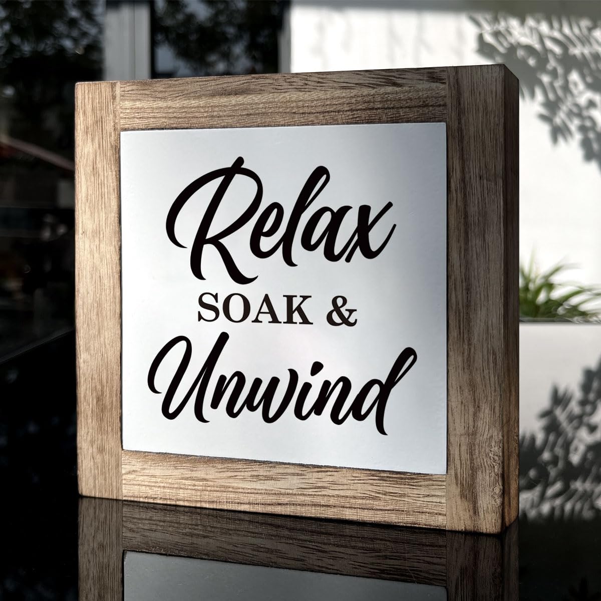 Relax Soak Unwind, Wooden Box Signs for Home Decor, Rustic Farmhouse Bathroom Decor Tabletop, Housewarming Bathroom Decortion, B