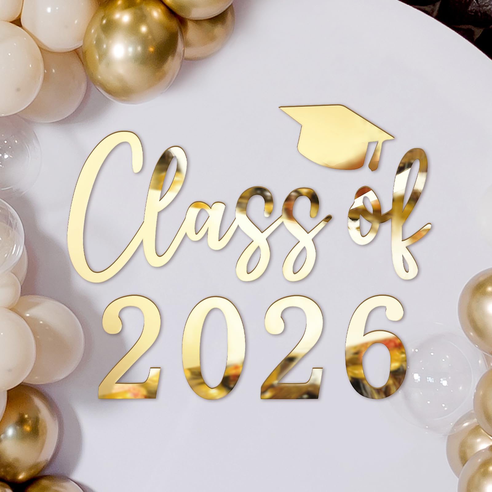 Class of 2026 Sign for Backdrop Gold Acrylic Mirror Decal Letter Sticker Graduation Decor for Grad Party, Congrats Grade 2026 Gr