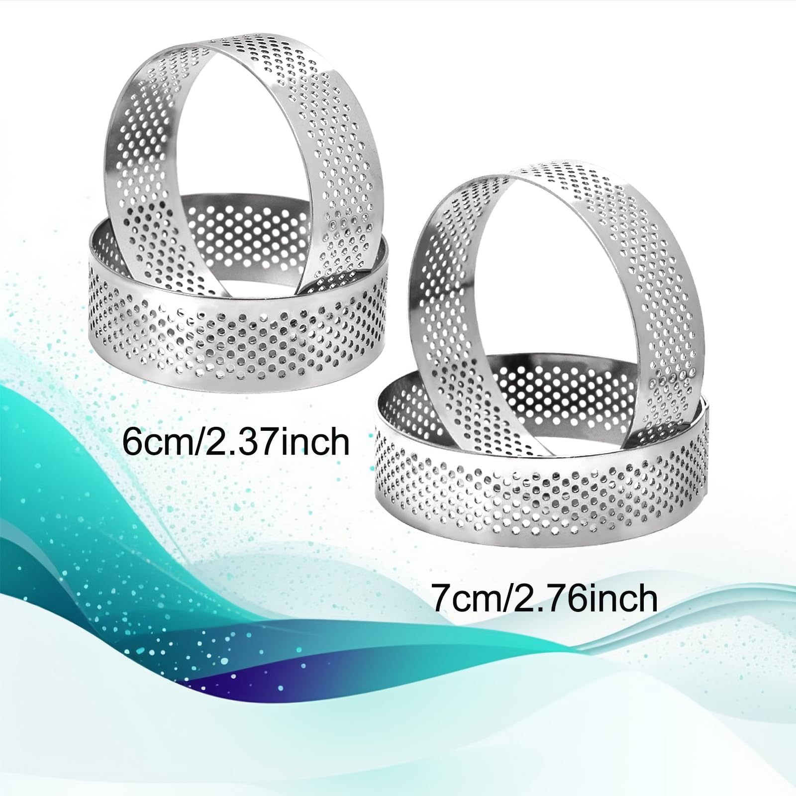 10 Pcs 2.76 Inch Stainless Steel Tart Ring, Heat-Resistant Perforated Cake Mousse Ring, Round Ring Baking Doughnut Tools (7Cm)