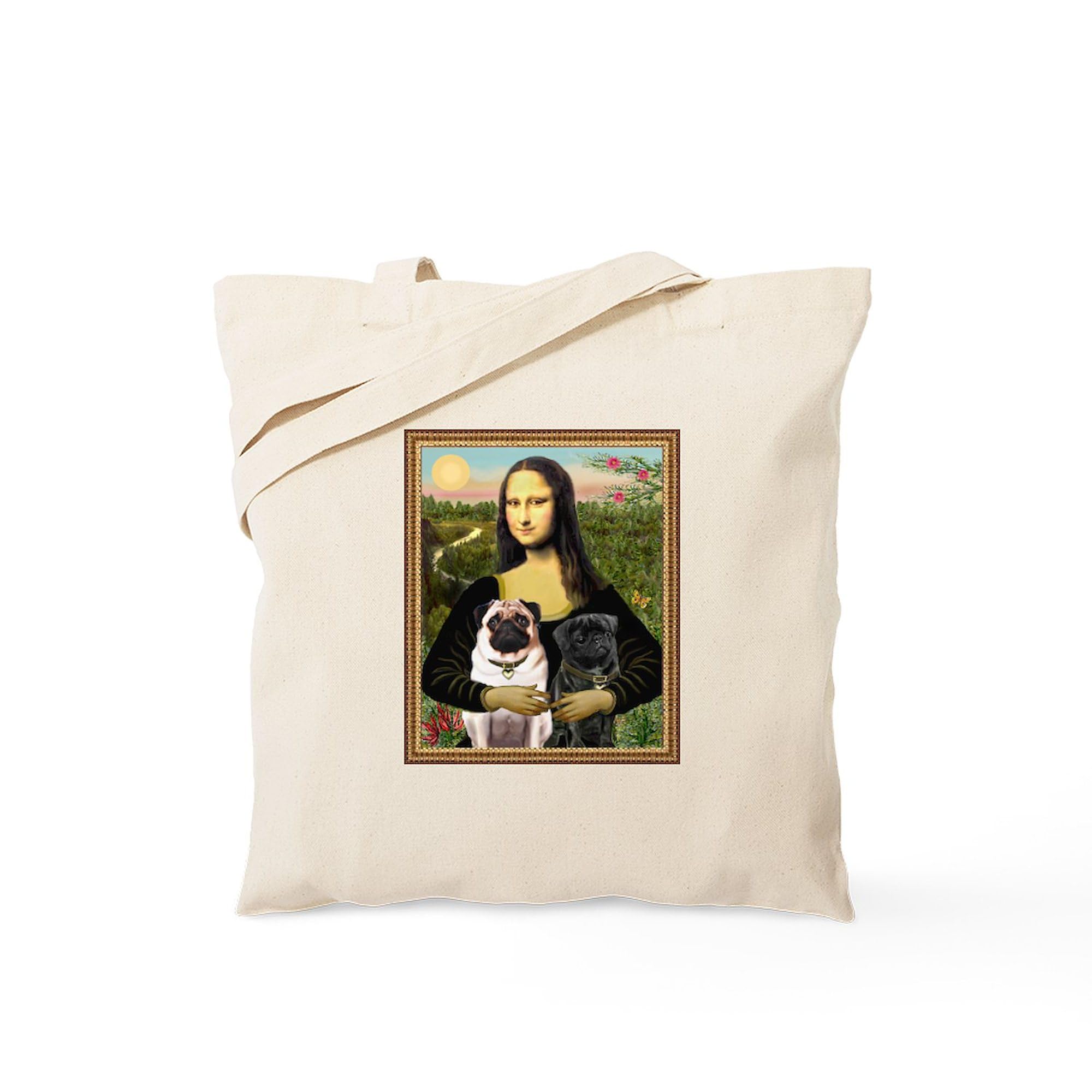 Cafepress Mona Lisa (New) & Pug Pair Tote Bag Natural Canvas Tote Bag, Reusable Shopping Bag