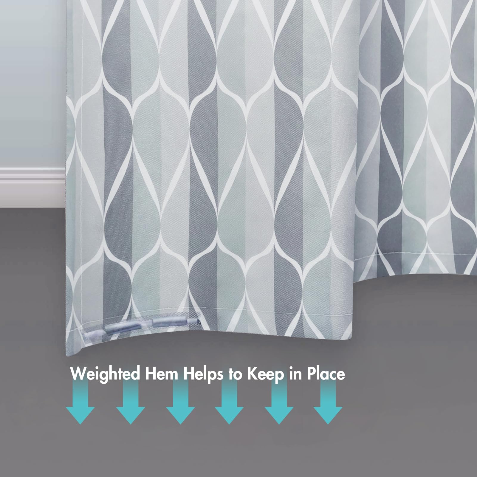 Gelbchu Grey Fabric Geometric Shower Curtain W 60 x H 72 Waterproof Design and Polyester  Quick-Drying  Weighted Hem  Stall Size Shower Curtains Set for Bathroom  Durable and Washable with 10 Hooks