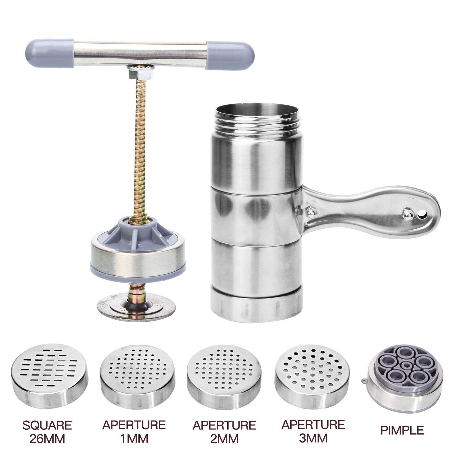 JETH Manual Noodle Pasta Maker - Stainless Steel, 5 Moulds, 18.5x14cm, Lime, Model 030