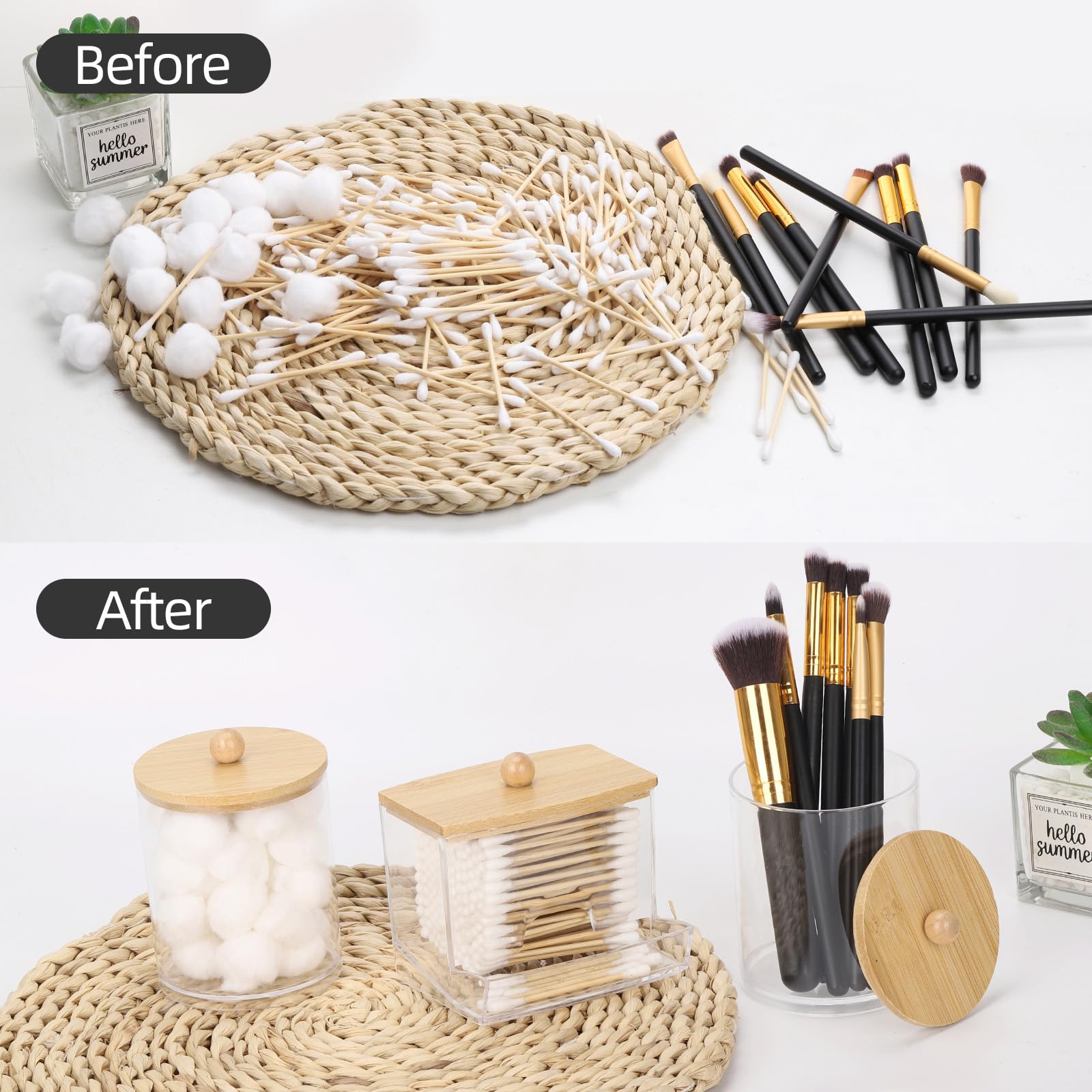 Tbestmax Qtips Dispenser Bathroom Container, 10/12 Oz Cotton Ball Holder, Apothecary Jar Organizer For Storage Cotton Swab, Cott