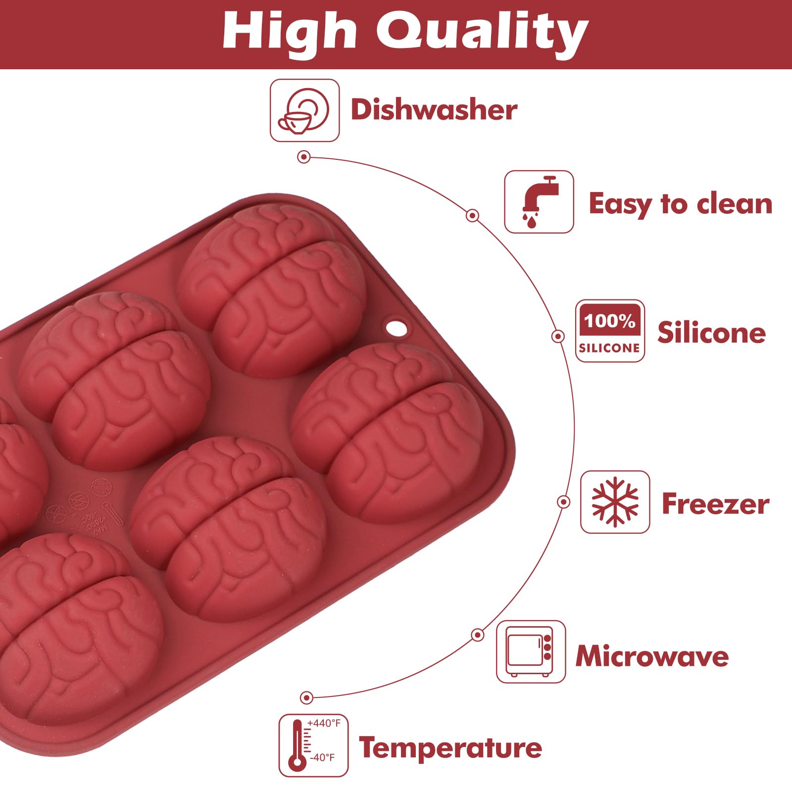 Kamehame Brain Chocolate Molds, 2 Pcs Halloween Silicone Brain Cake Candy Cupcake Mold