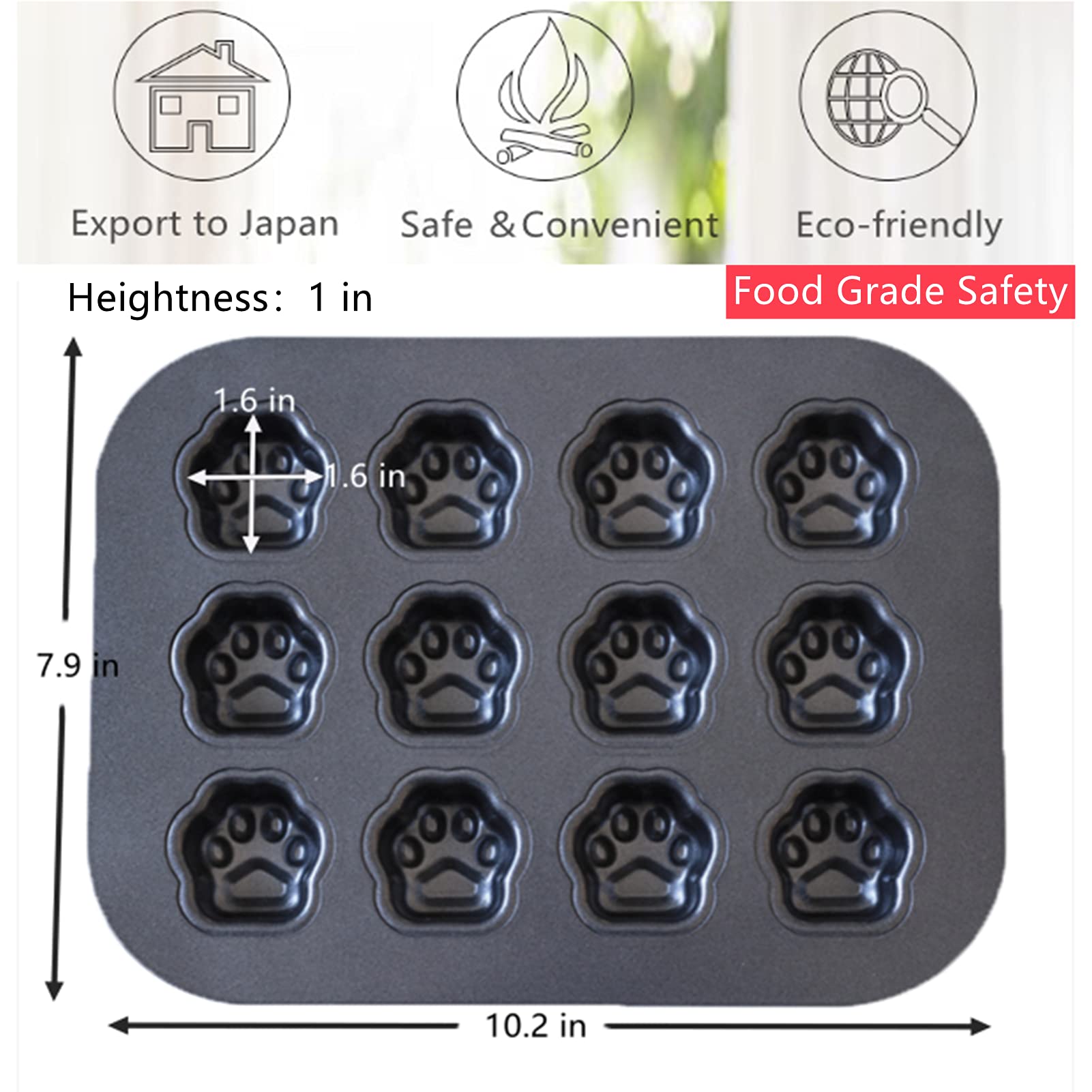 Elesinsoz 12 Cup Mini Dog Cat Paw Print Shaped Madeleine Baking Pan Nonstick Frozen Puppy Treat Cookie Biscuit Cupcake Muffin Ca