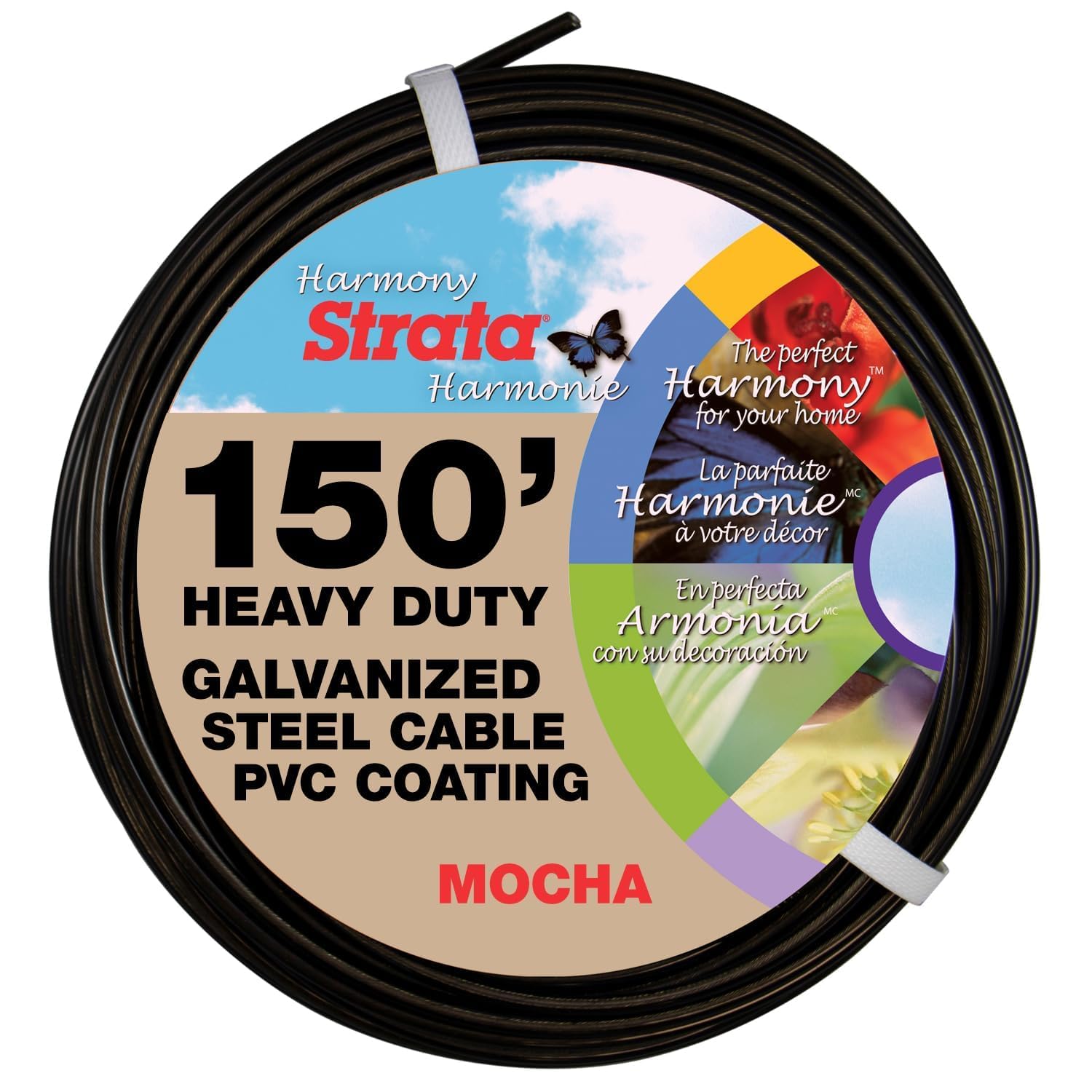 Strata 150 Feet Clothesline Outdoor Heavy Duty Galvanized Wire Steel Cable  Mocha PVC Coating - Clothes Line Wires for Outside Laundry Drying